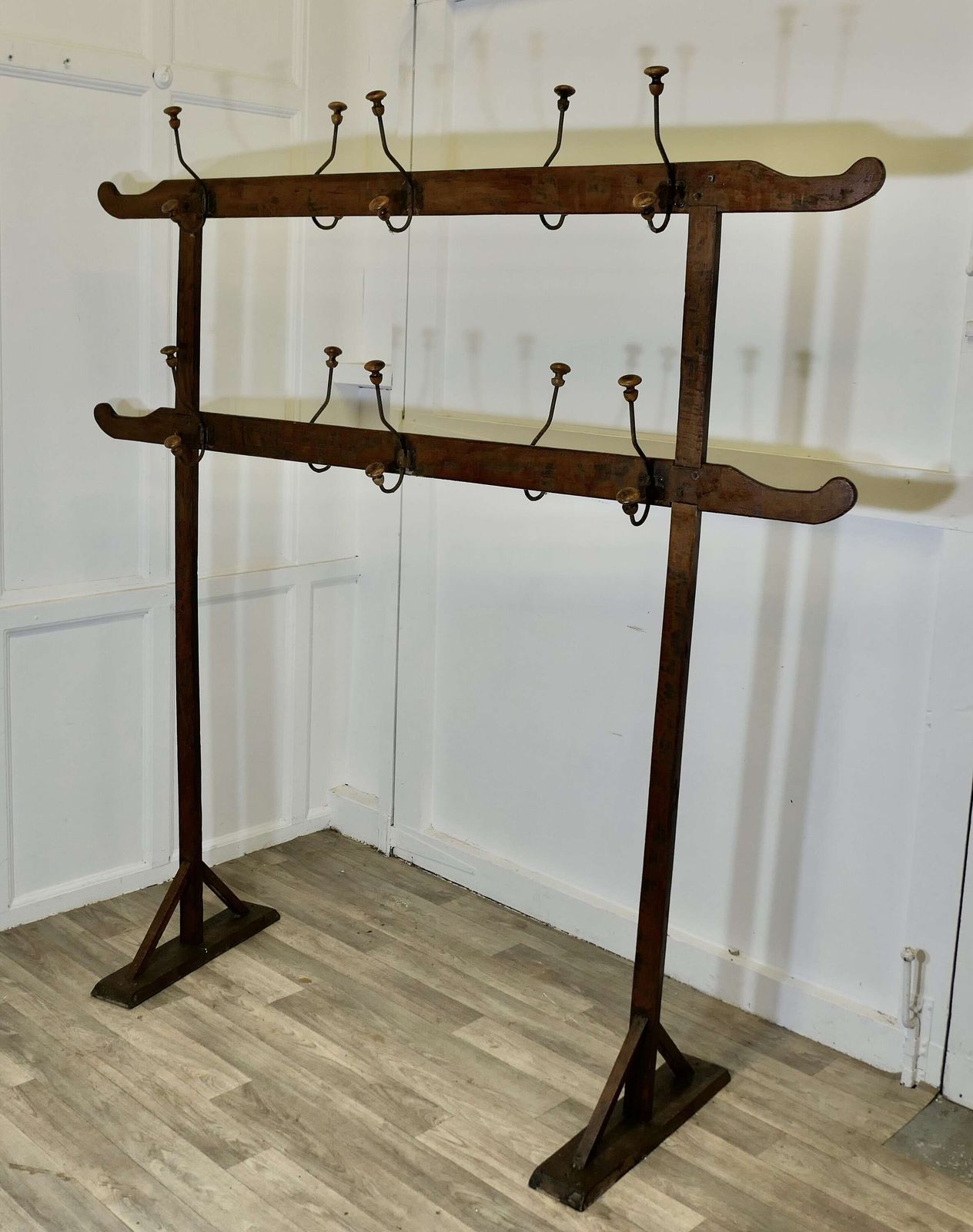 French Double Sided Arts & Crafts Golden Pine Hanging Rail photo for sale