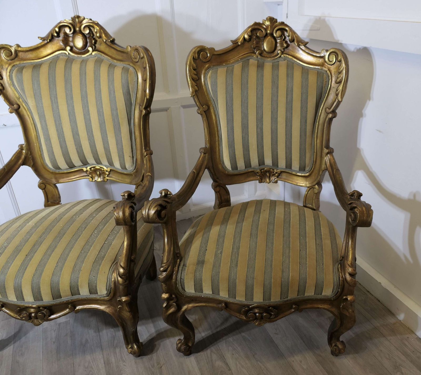 A Stunning Pair Of Italian Carved Throne Arm Chairs photo for sale