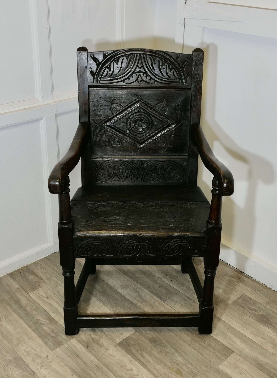 18th Century Oak Wainscot Chair, Hall Chair This Handsome Chair photo Furniture