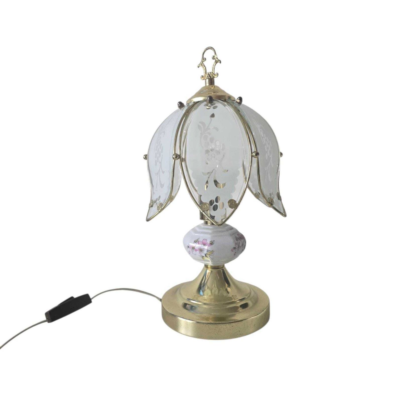 photo furniture Vintage Hollywood Regency Glass Floral Lamp Anthony California Lamp 80s
