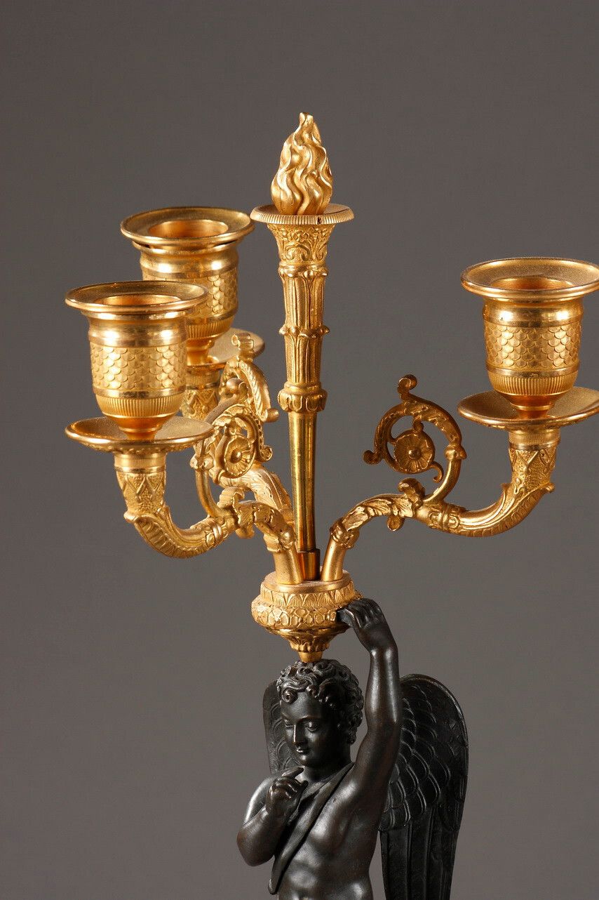 Home Decor Pair Of Gilt Bronze And Patina Candelabra, Restoration Period photo