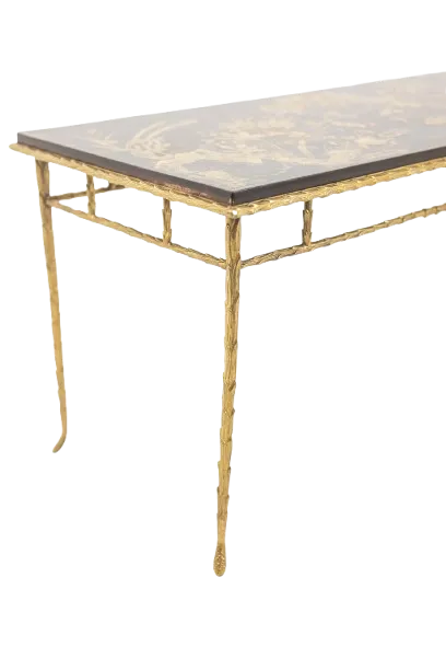 Maison Baguès. Coffee Table In Bronze, Black Lacquer, Gold Decoration. Circa 1970 photo 4800.0