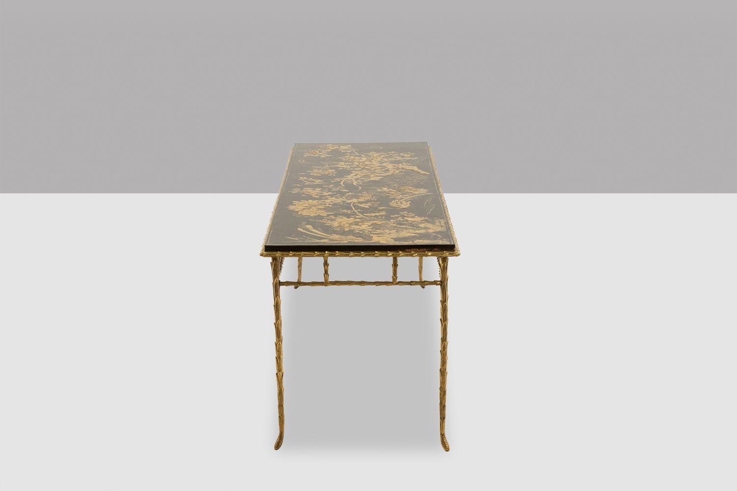 Furniture Maison Baguès. Coffee Table In Bronze, Black Lacquer, Gold Decoration. Circa 1970 photo