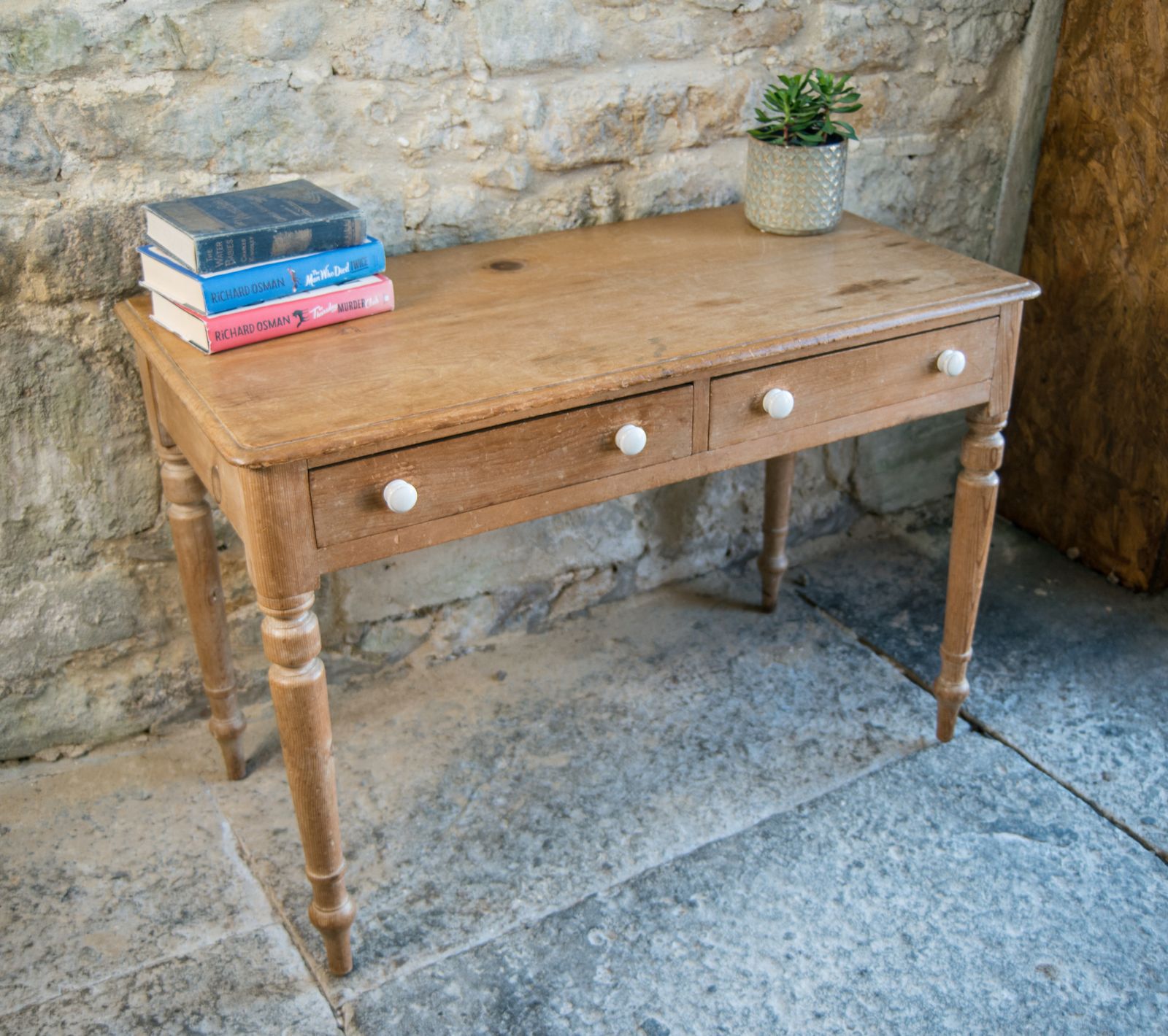 Antique Pine Console With Drawers & White Knobs   Farmhouse Style photo Furniture
