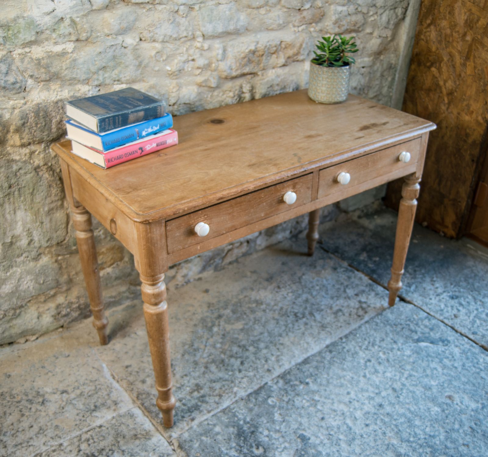 Antique Pine Console With Drawers & White Knobs   Farmhouse Style photo vintage