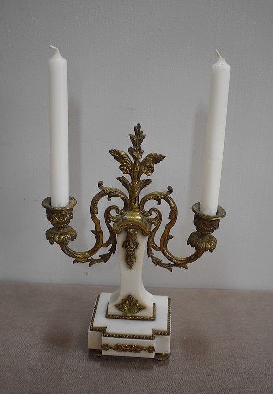 Pair Of Louis XV Chandelier In Marble & Bronze 19th photo for sale