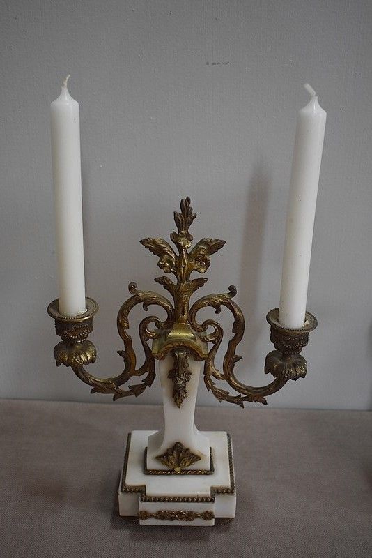 Pair Of Louis XV Chandelier In Marble & Bronze 19th photo Lighting