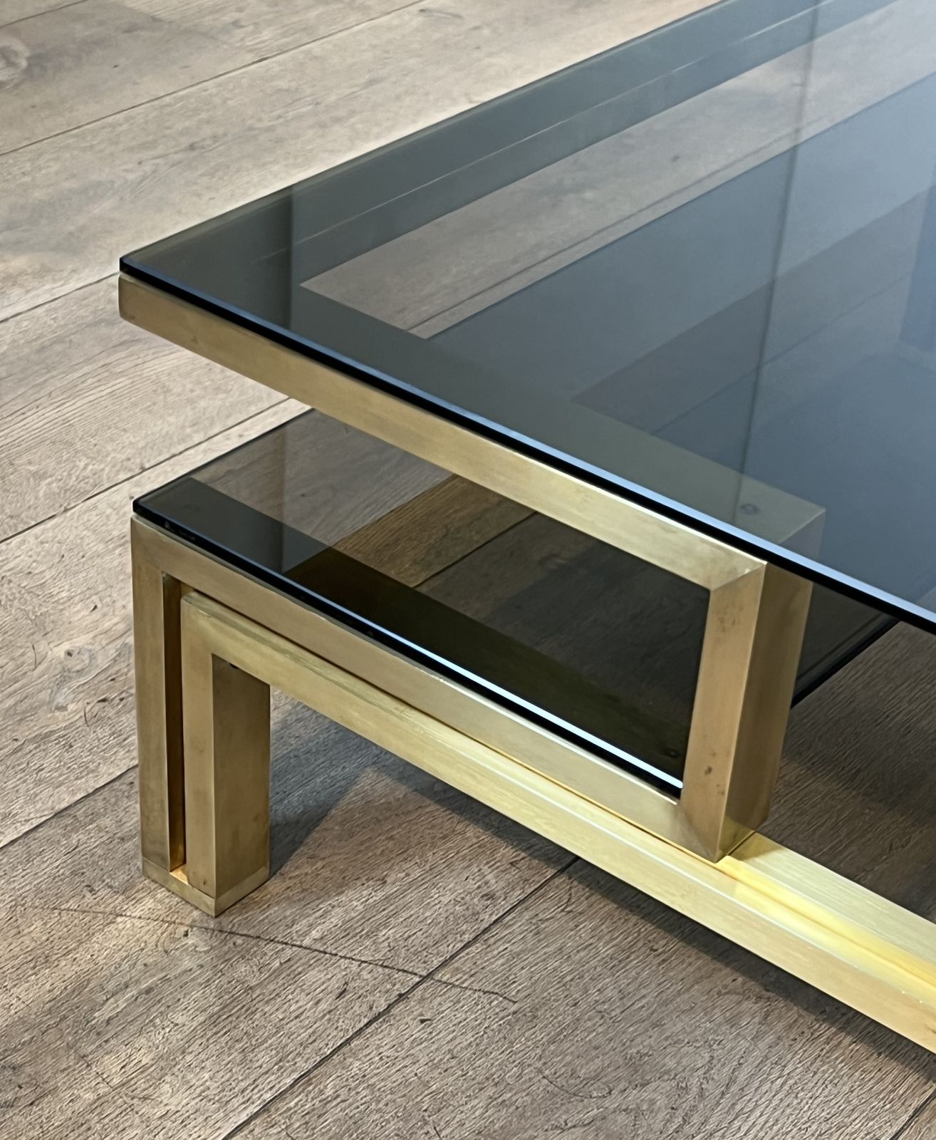 Modernist Coffee Table In Brass And Smoked Glass Tops By Guy Lefèvre For Maison Jansen photo buy