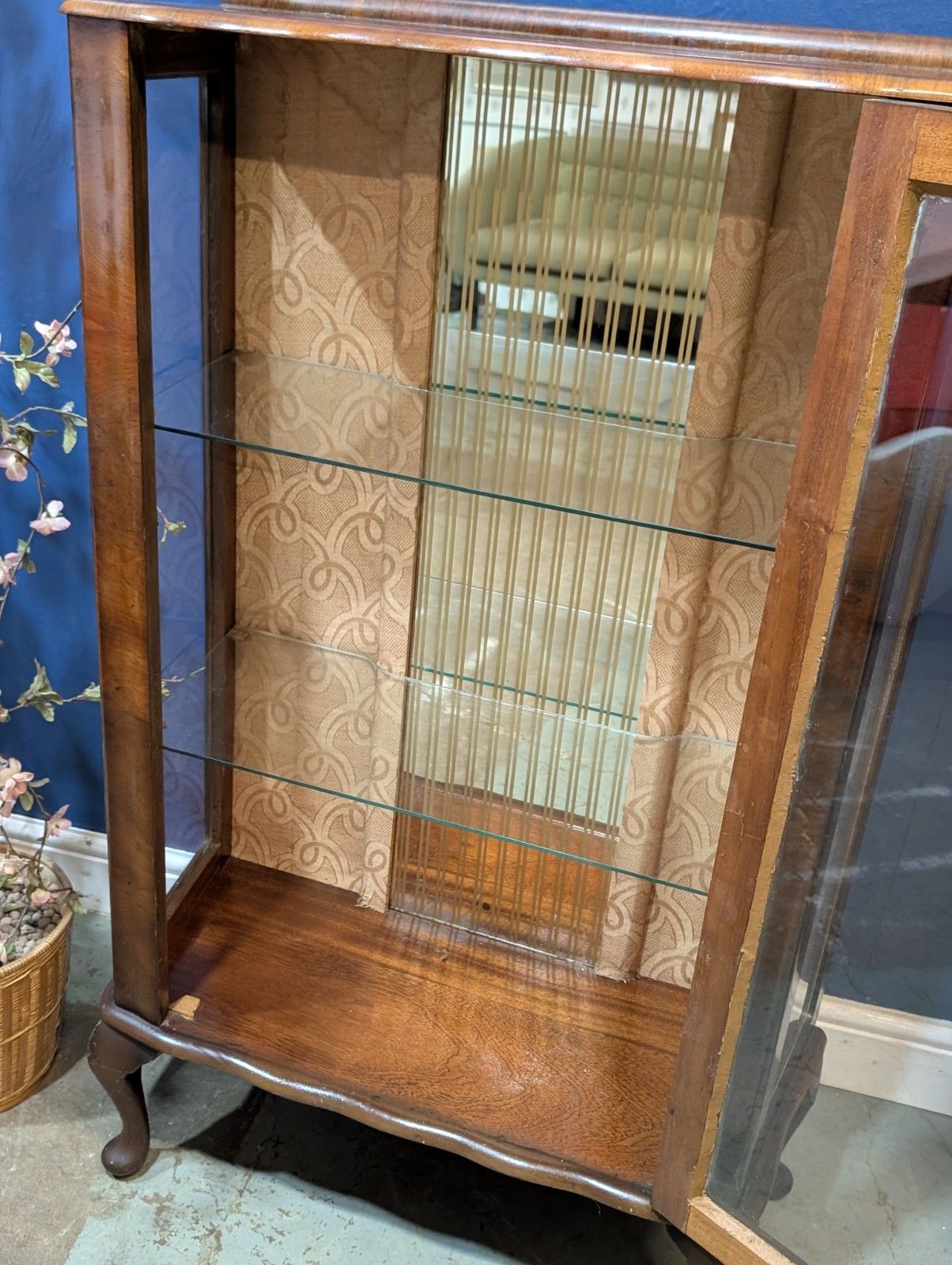 photo for sale Vintage Glazed Walnut Veneer Display Cabinet China Antique Glass Serpentine