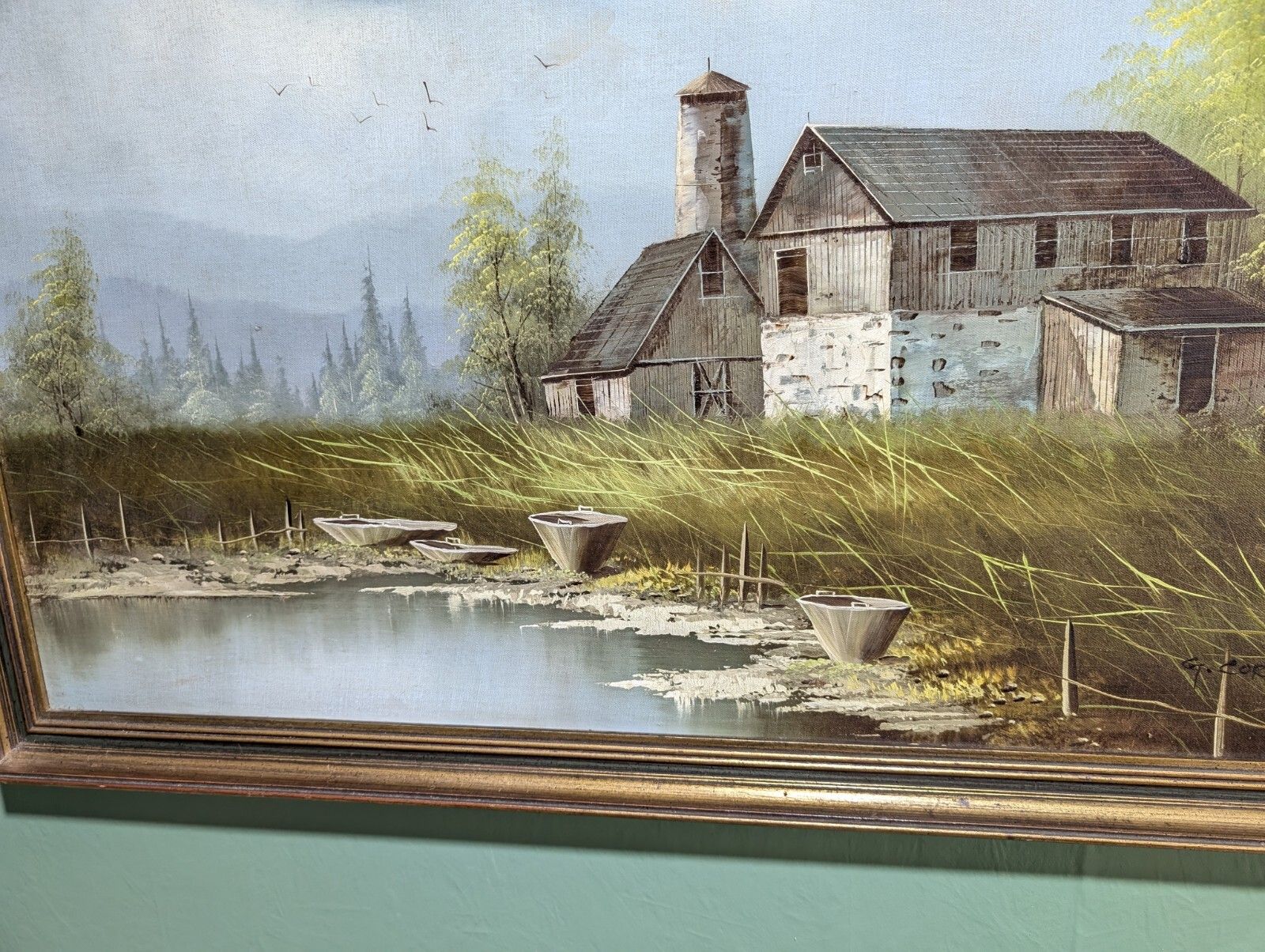 Vintage Oleograph Art Print By G Corden Farm River Working Scene With Landscape. photo buy