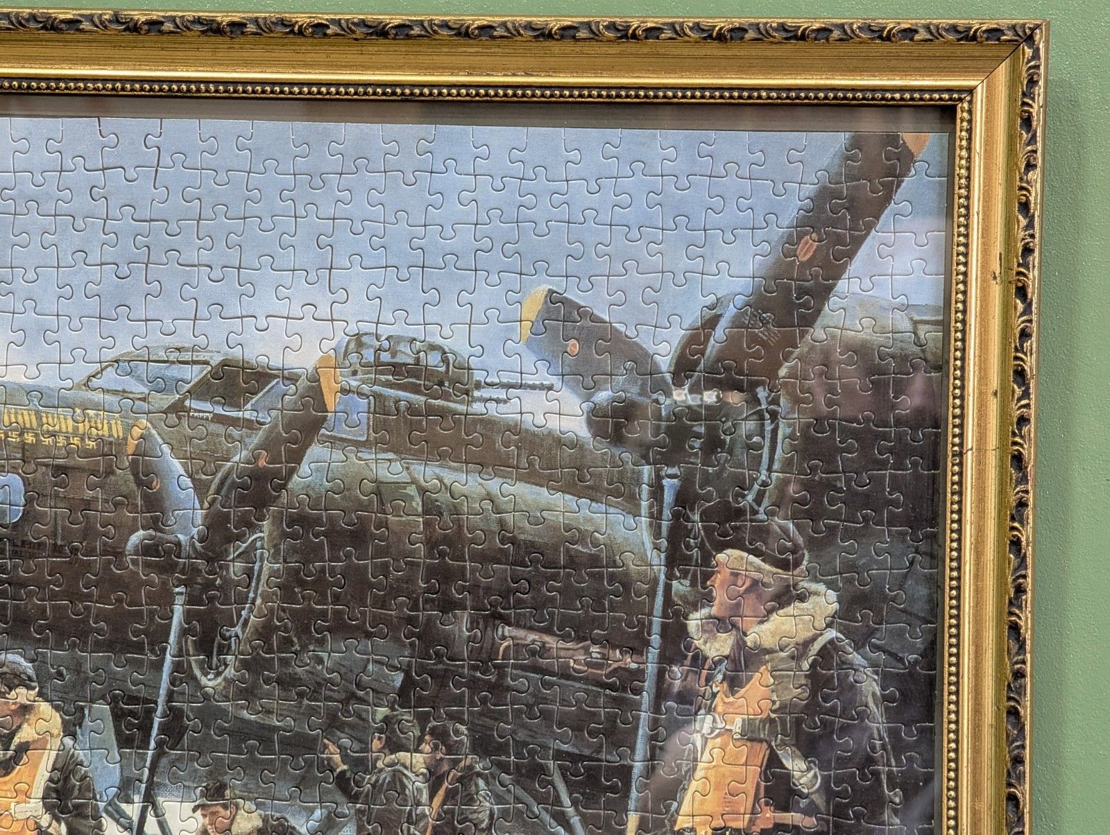 Vintage B24 Raf Artwork Framed Picture Jigsaw Gold Guilt War Aeroplane Bomber photo 50.0