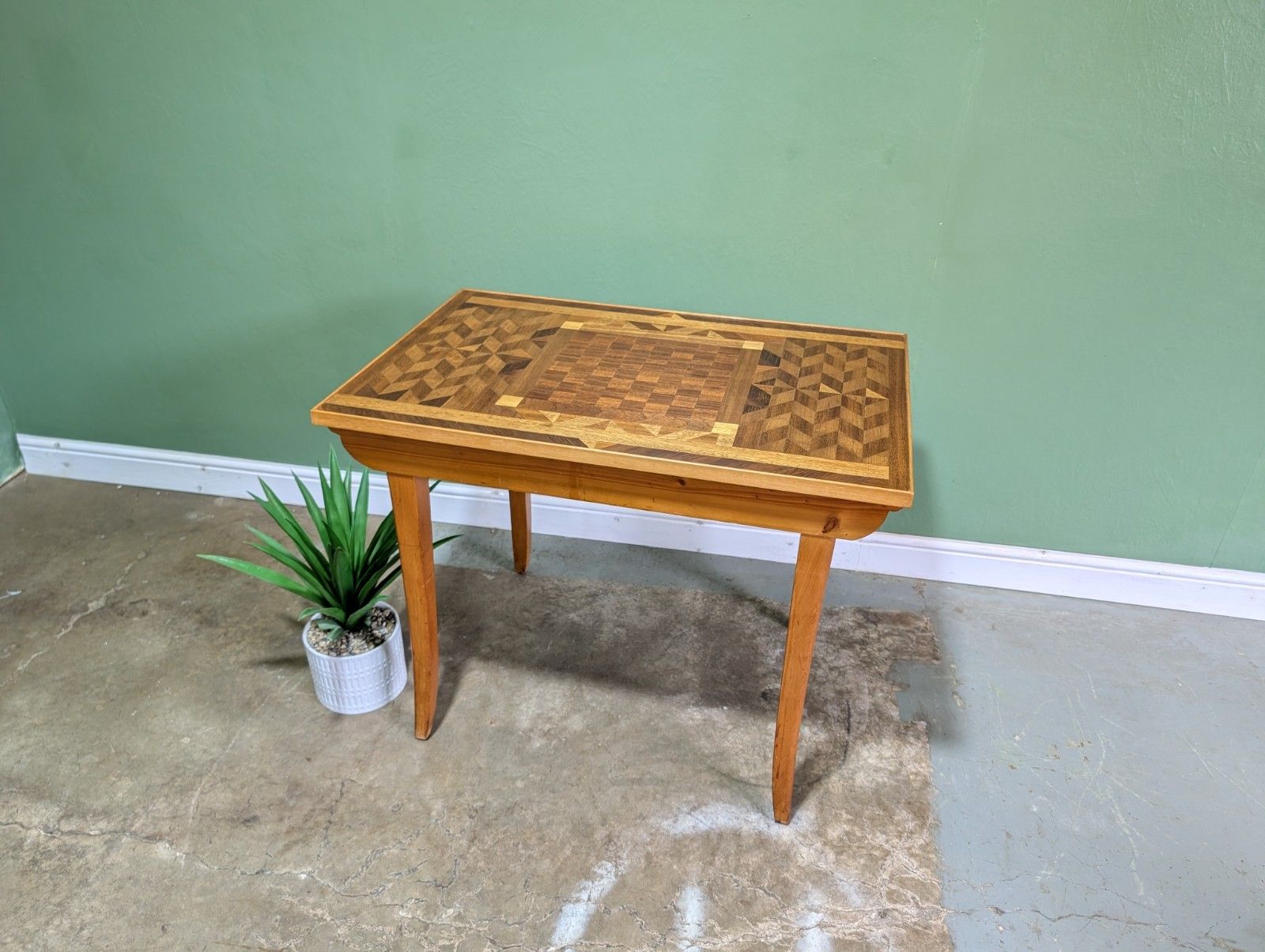 Vintage Wooden Chessboard Table Inlaid Carpenters Piece Bespoke Mid Century