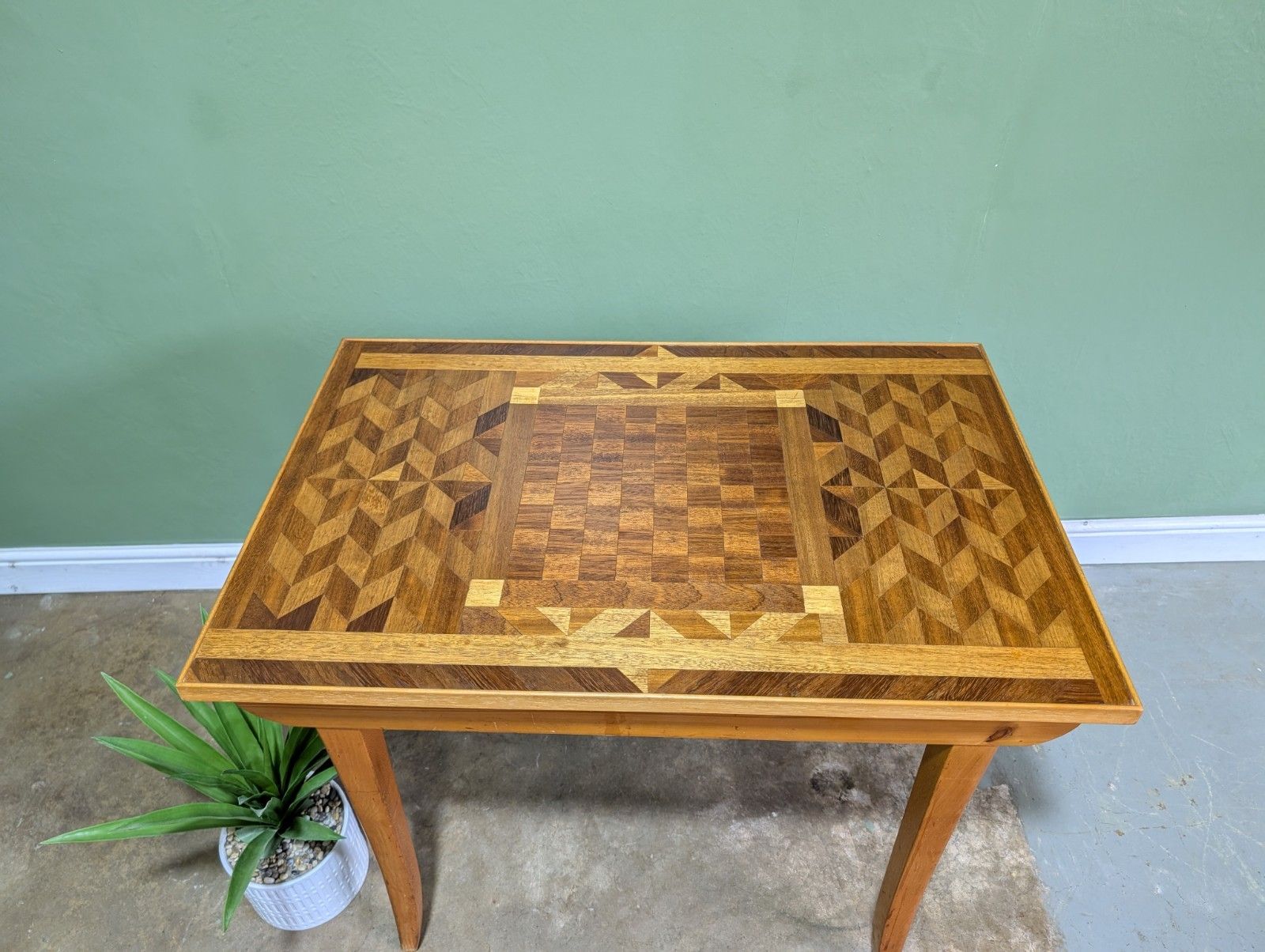 Vintage Wooden Chessboard Table Inlaid Carpenters Piece Bespoke Mid Century photo furniture