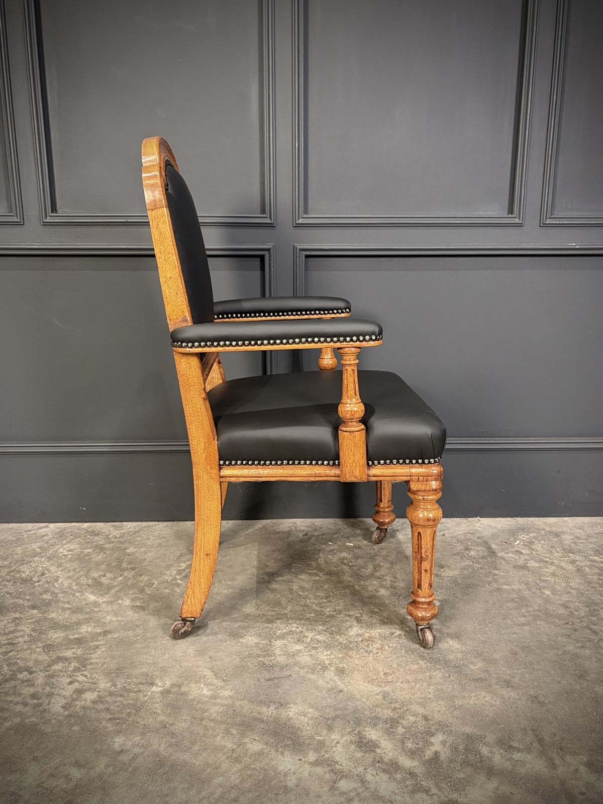 photo for sale Oak & Leather Armchair By W.Williamson & Sons