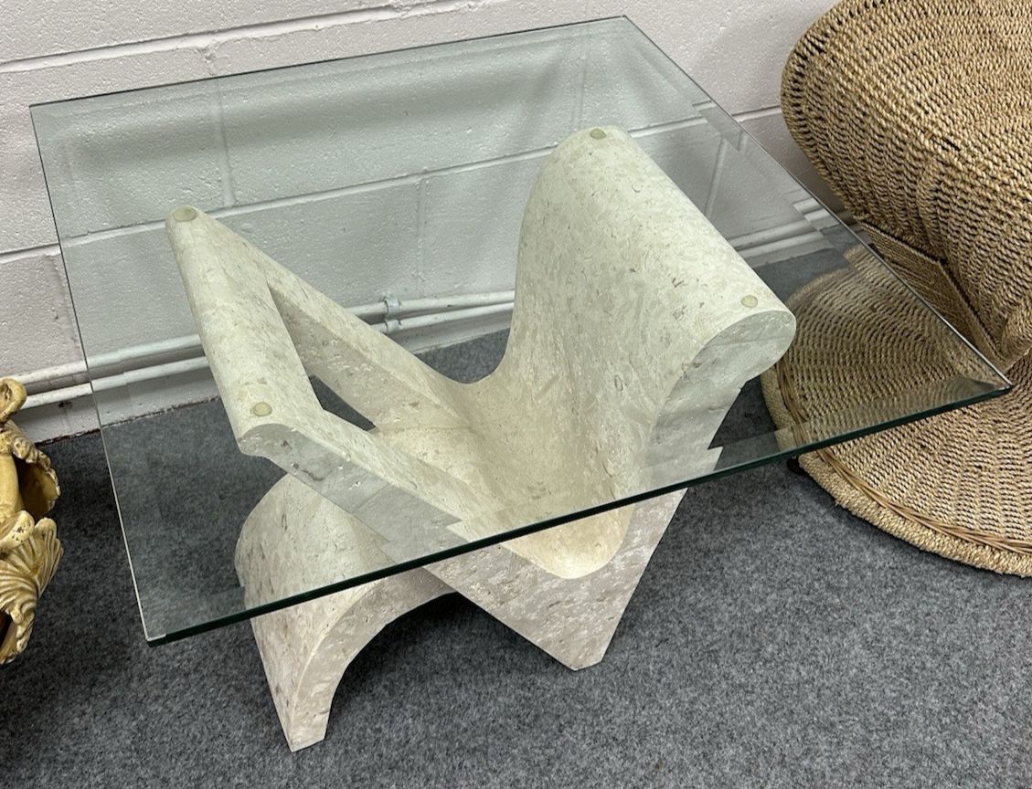 Post Modern Vintage Mactan Stone & Glass Side Table photo for sale