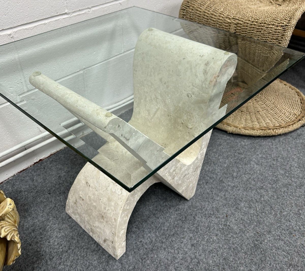 photo for sale Post Modern Vintage Mactan Stone & Glass Side Table