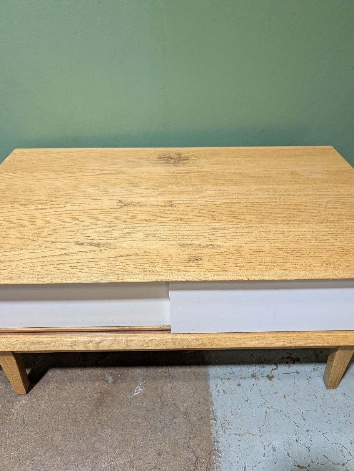 Contemporary Modern Oak Coffee Table Mid Century Danish Style Storage White Door photo 135.0