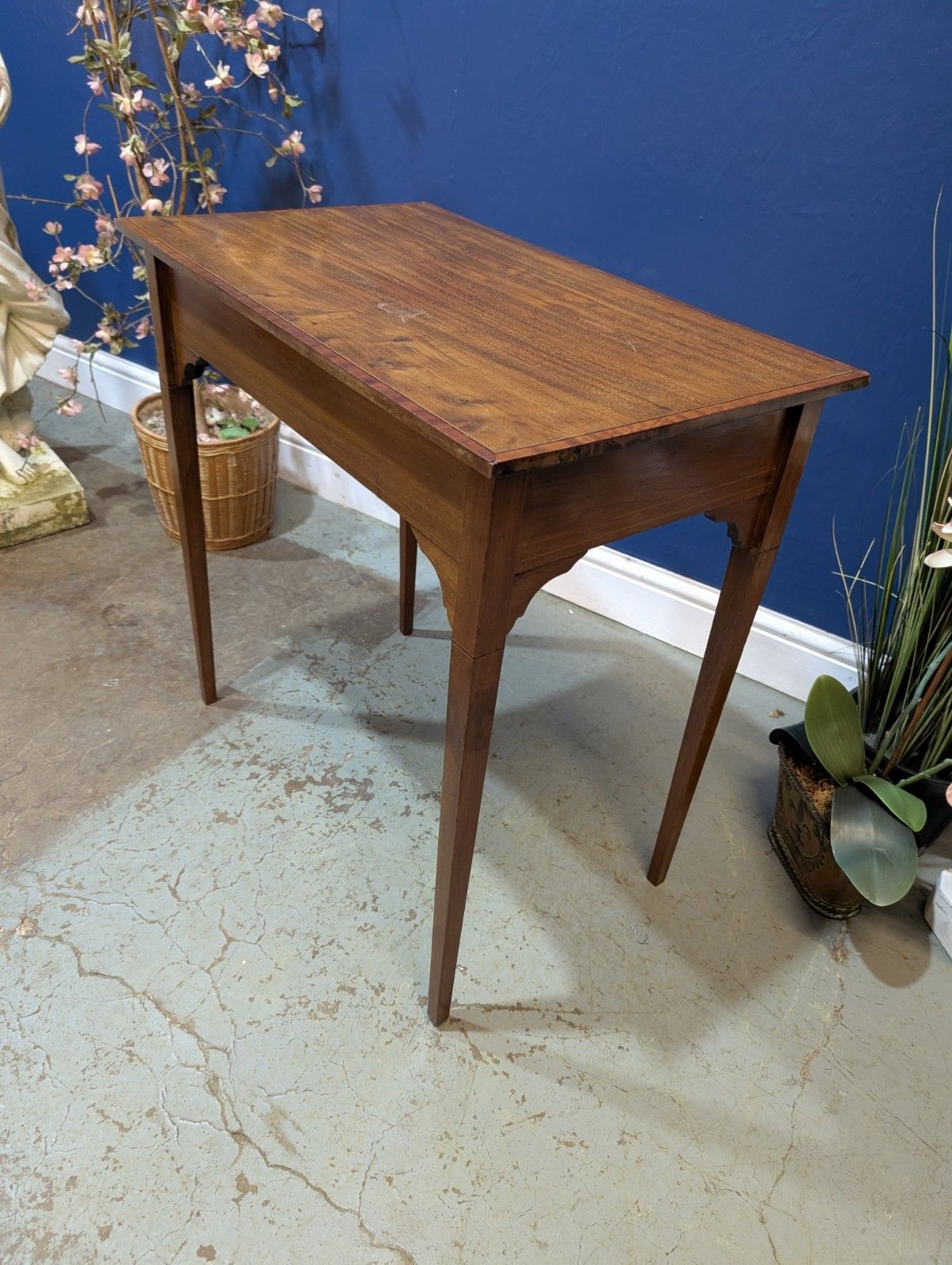 Furniture Edwardian Mahogany Side Table Elegant Legs Wine End Antique Polished Inlaid photo