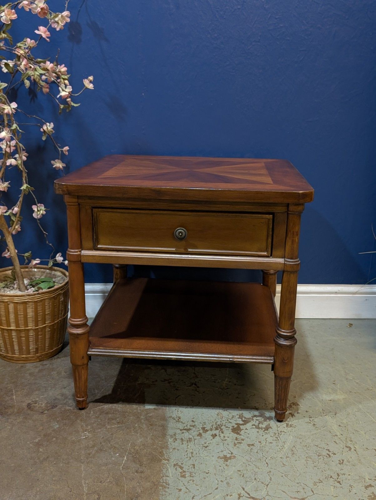 Vintage Contemporary Mahogany Single Drawer Two Tier Occasional Table Inlaid photo furniture