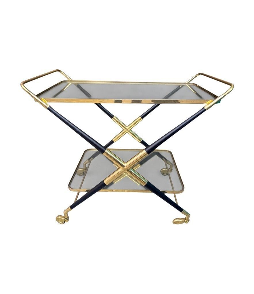 An Italian 1950s Black Lacquer And Brass Bar Trolley By Cesare Lacca
