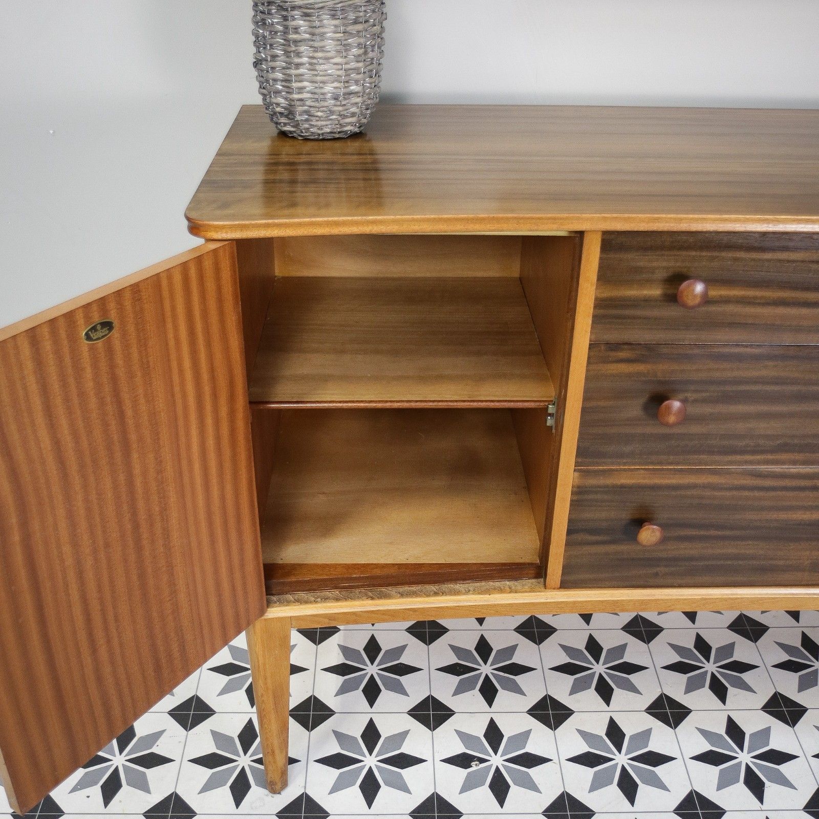 photo vinterior Teak Sideboard Concave Front In Afromosia And Indian Laurel Mid Century Retro