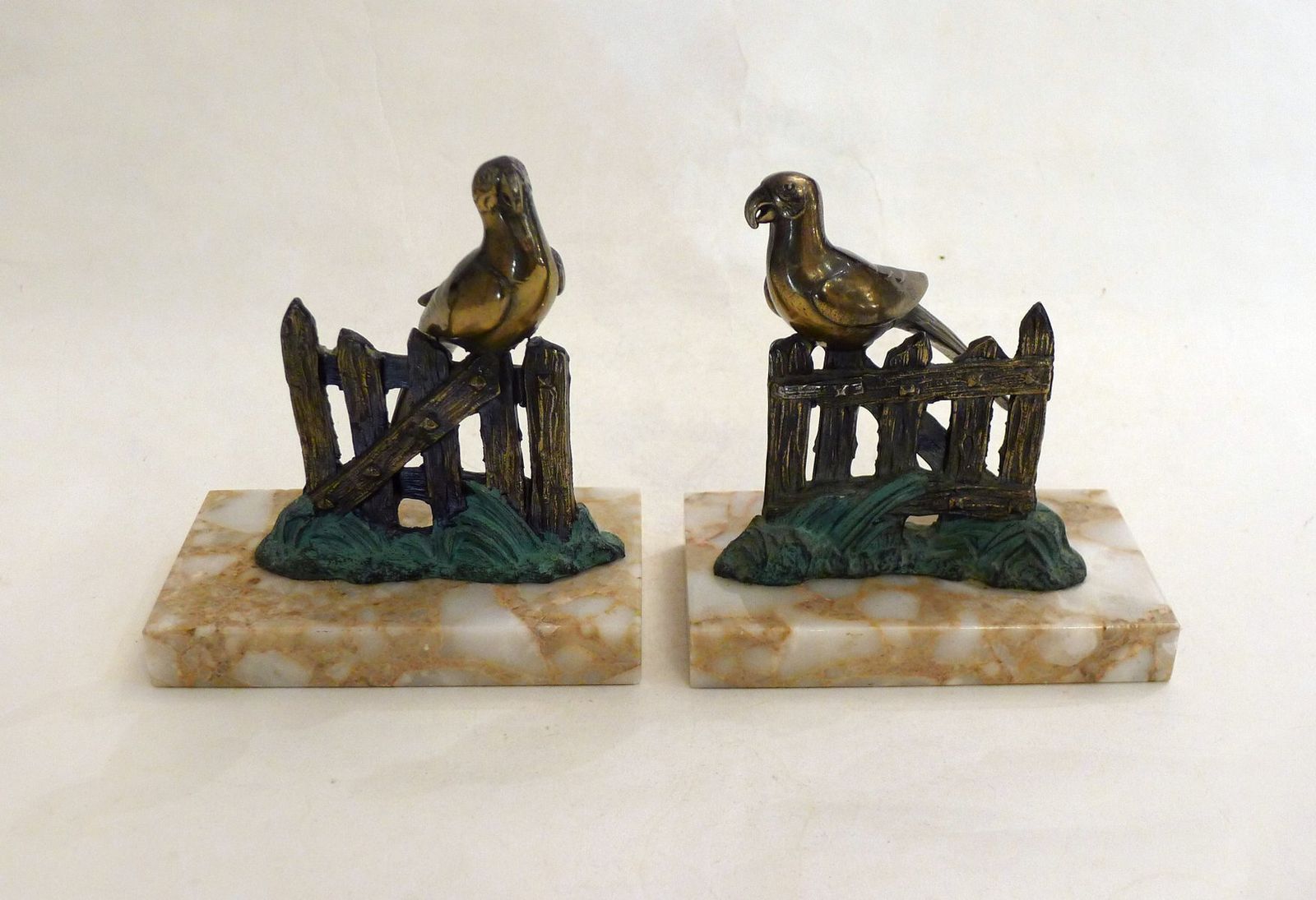 Art Deco Style Parrot Bookends On Marbled Stone Bases, 1950s, Set Of 2 photo furniture