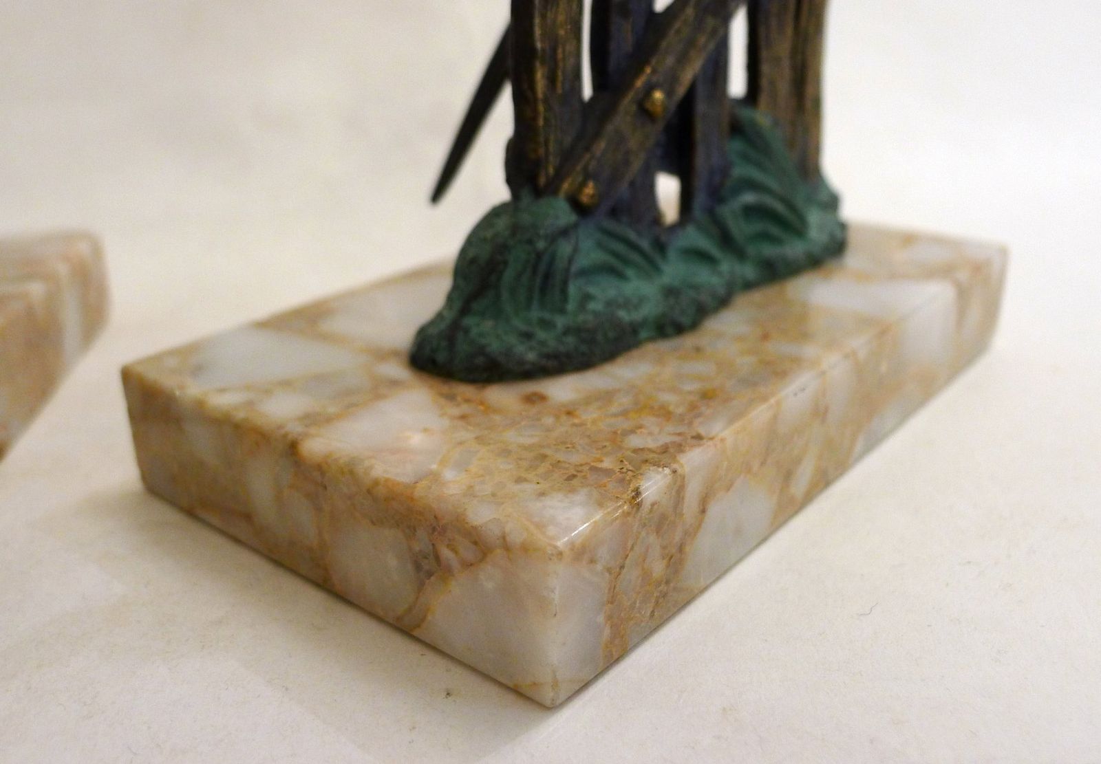 Art Deco Style Parrot Bookends On Marbled Stone Bases, 1950s, Set Of 2 photo vintage