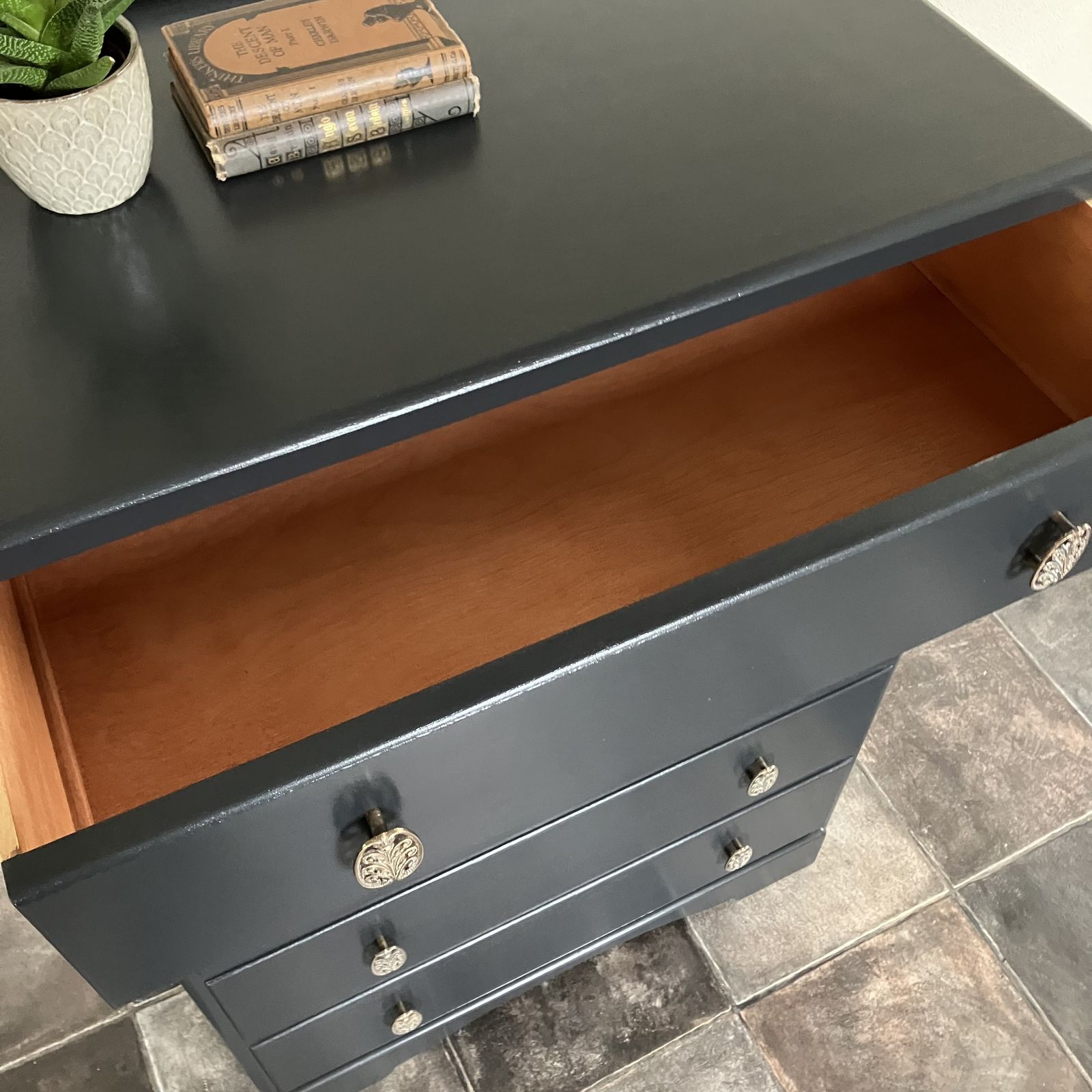 Painted Mid Century Chest Of Drawers By Cws Cabinet Factory Ltd: Farrow And Ball Off Black photo vintage