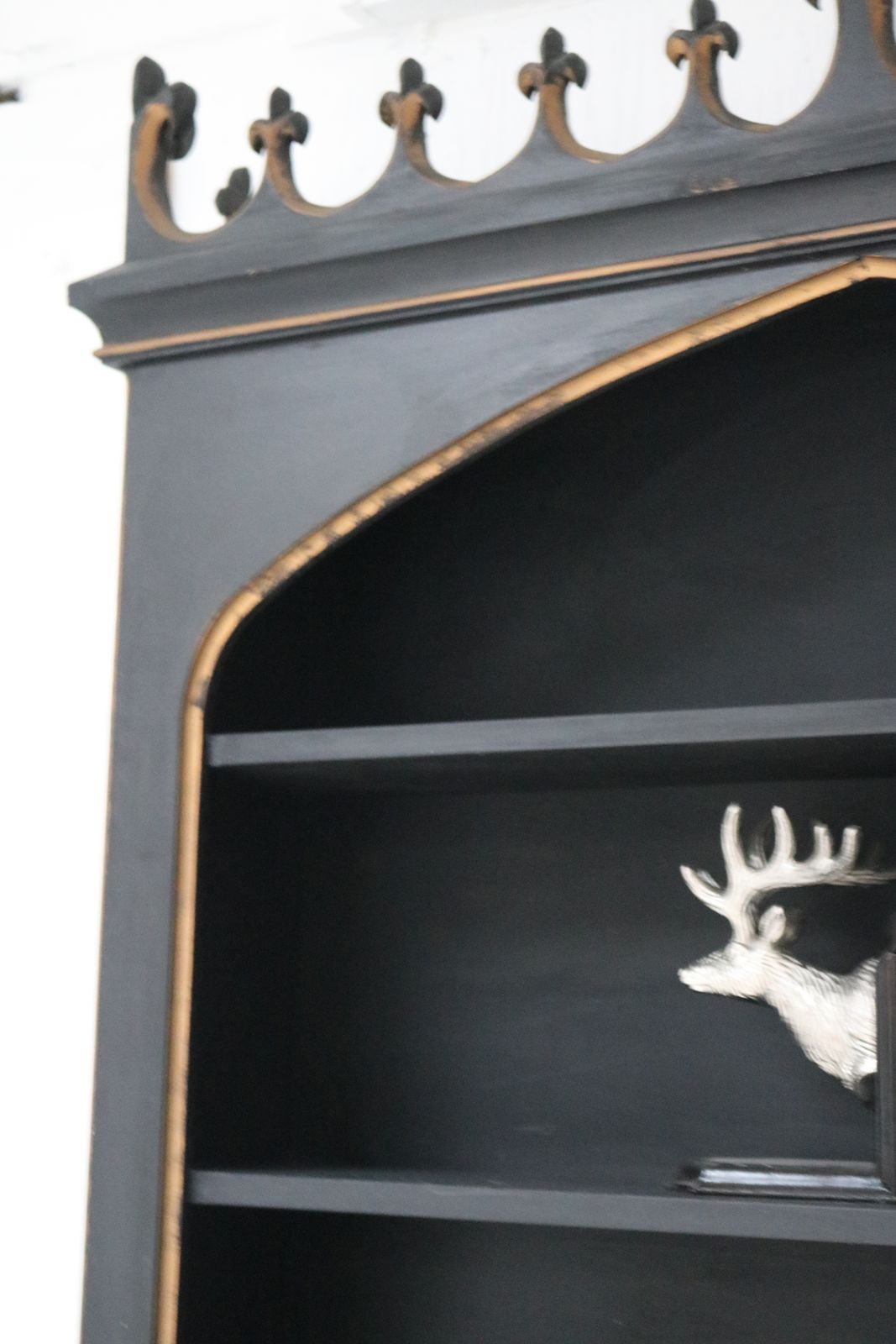 Unique Vintage Style Black Dresser Shelves Carved Fleur Di Lis photo Furniture
