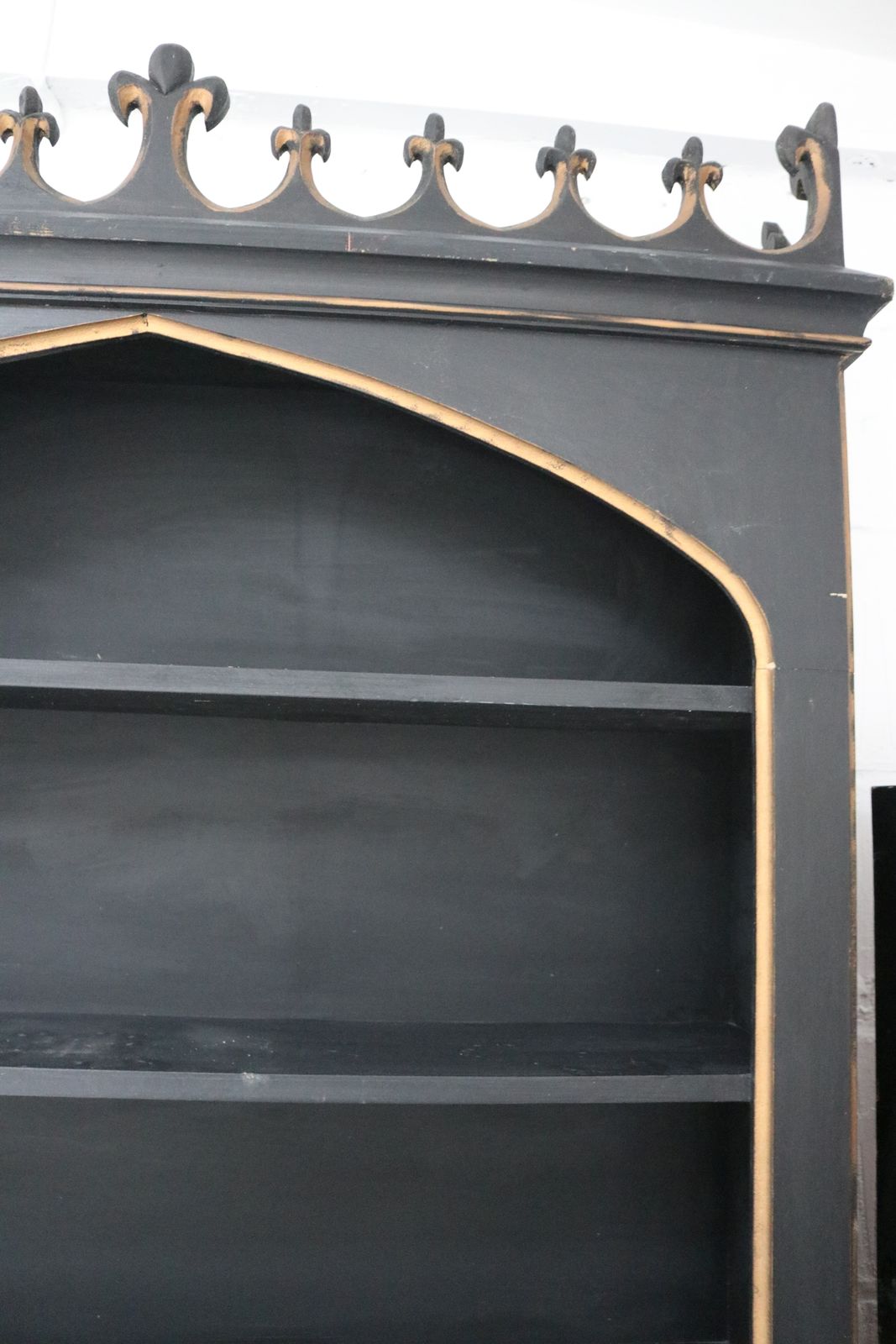 Furniture Unique Vintage Style Black Dresser Shelves Carved Fleur Di Lis photo
