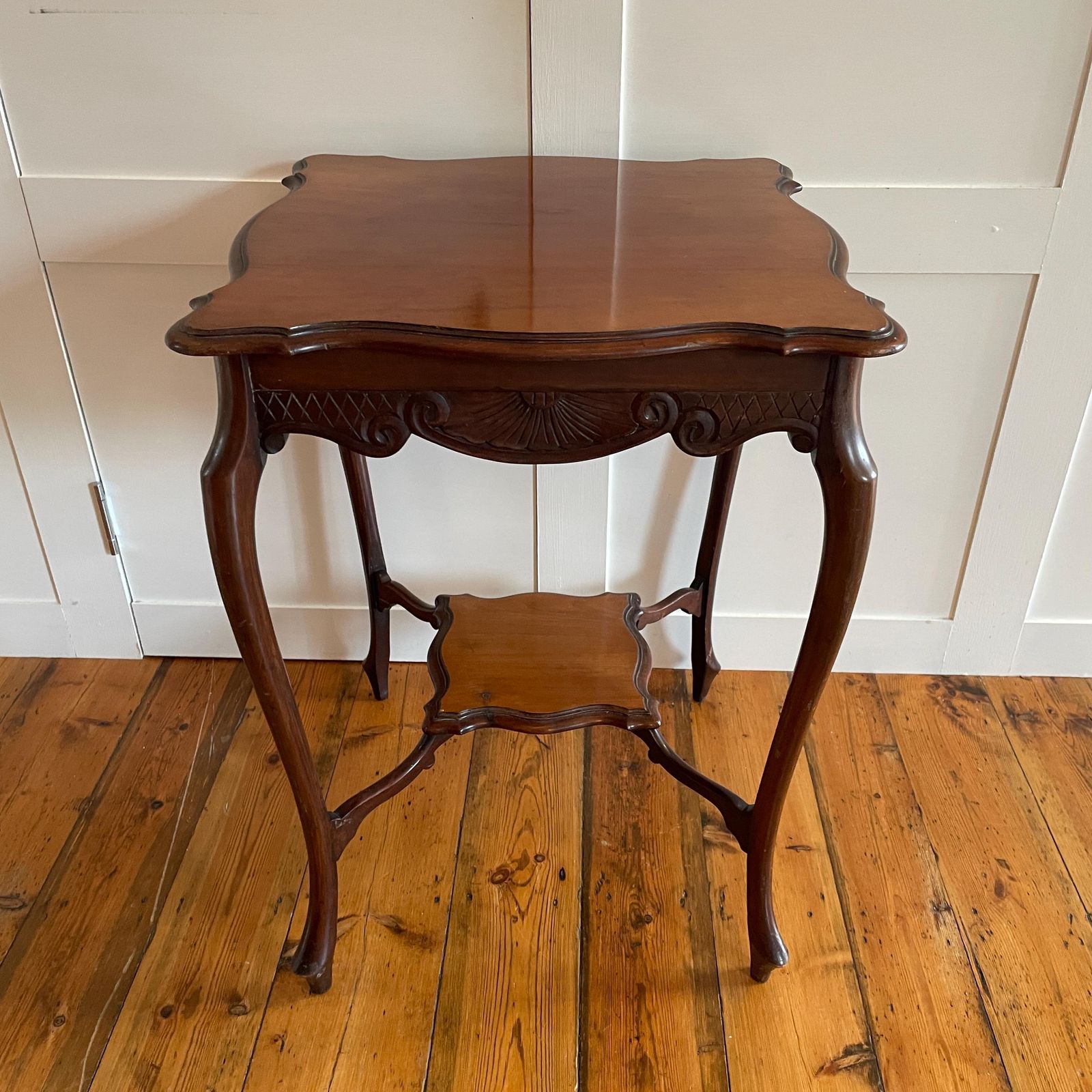 photo for sale Antique Edwardian Hand Carved Wooden End Table Patterned Square Brown Table Vintage Decor Country Cottage Furniture Side 72x52x52cm