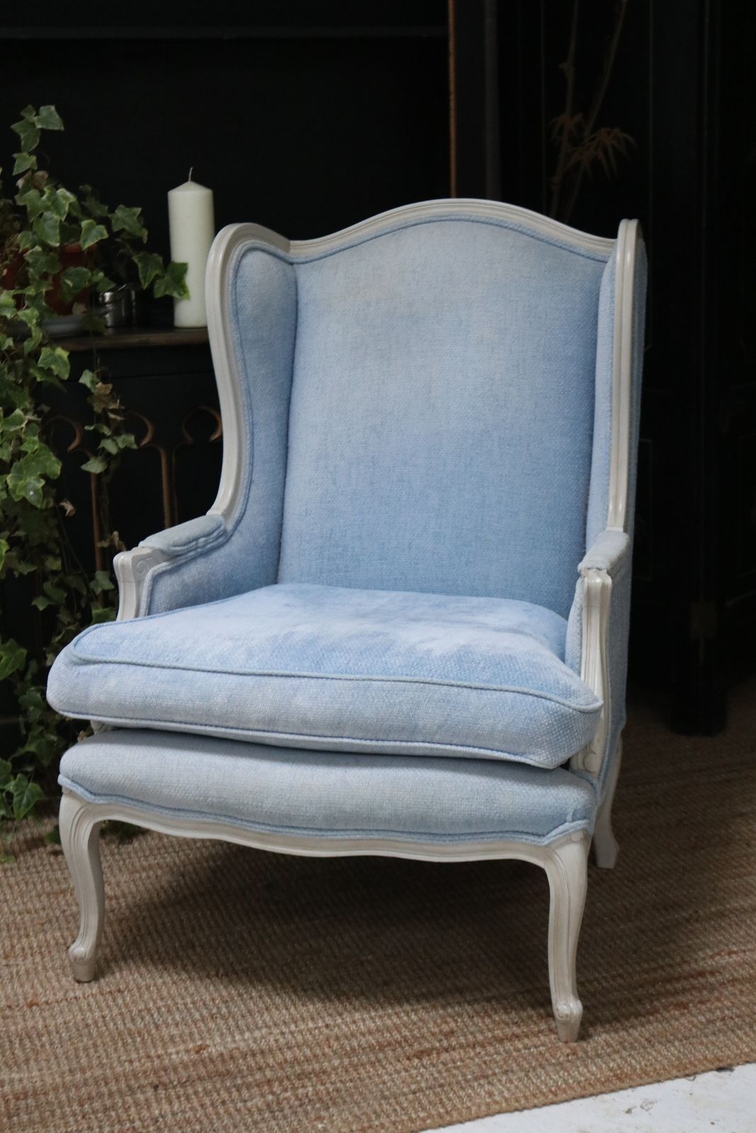Stunning Pale Blue Vintage Laura Ashley French Wingback Arm Chair photo vinterior
