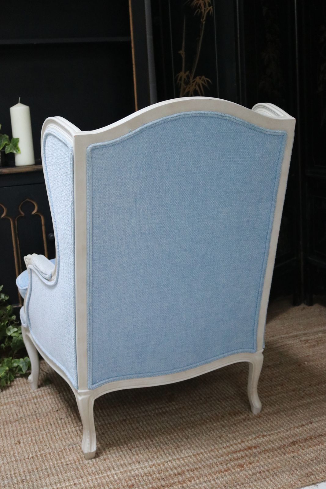 Furniture Stunning Pale Blue Vintage Laura Ashley French Wingback Arm Chair photo