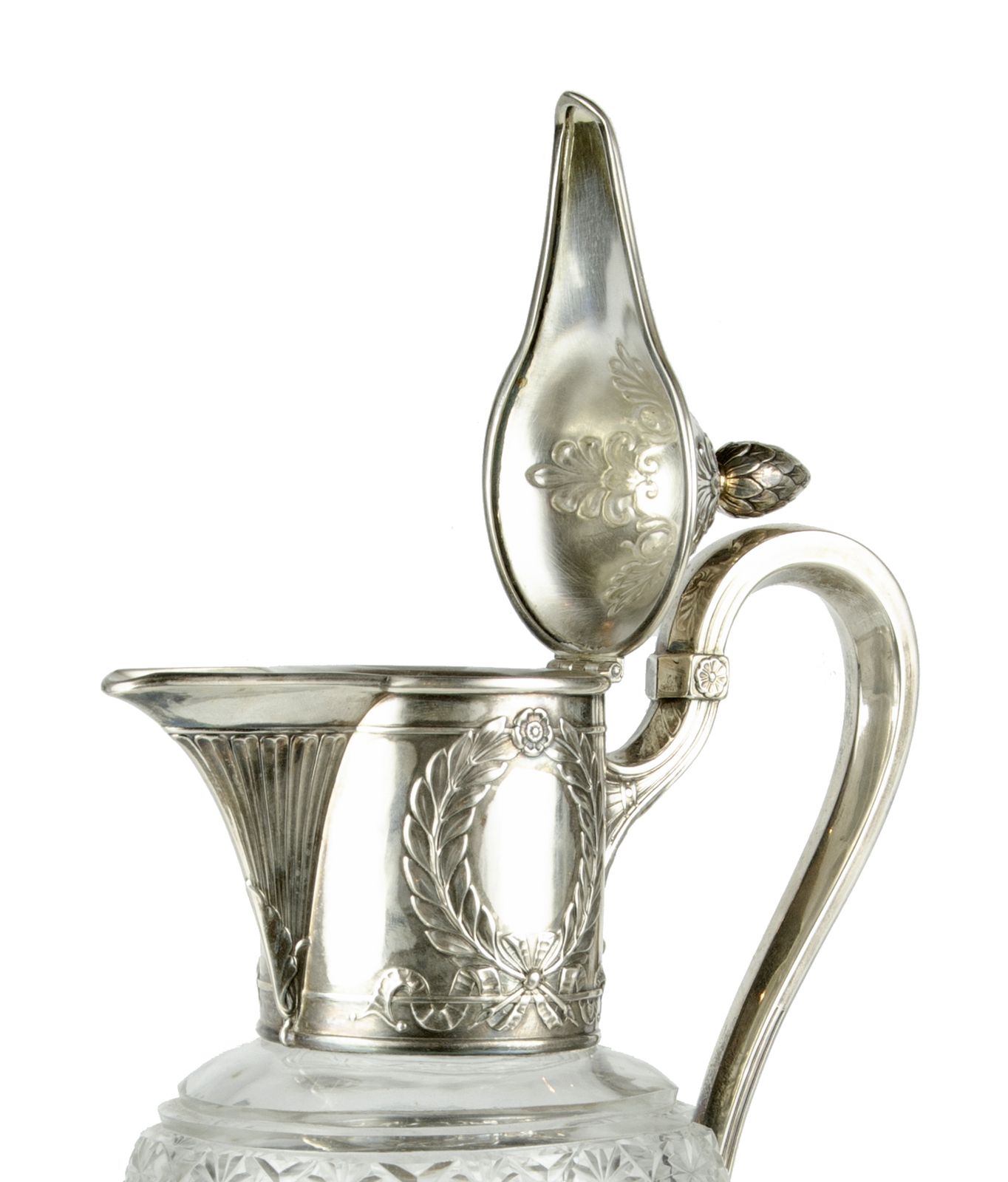 Late 19th Century Victorian Crystal Pitcher With Sterling Silver Mounted Collar And Hinged Lid, United Kingdom photo vinterior
