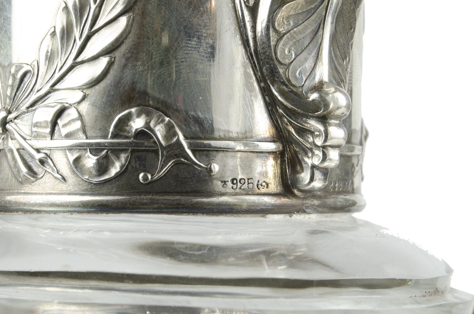 Late 19th Century Victorian Crystal Pitcher With Sterling Silver Mounted Collar And Hinged Lid, United Kingdom photo vintage