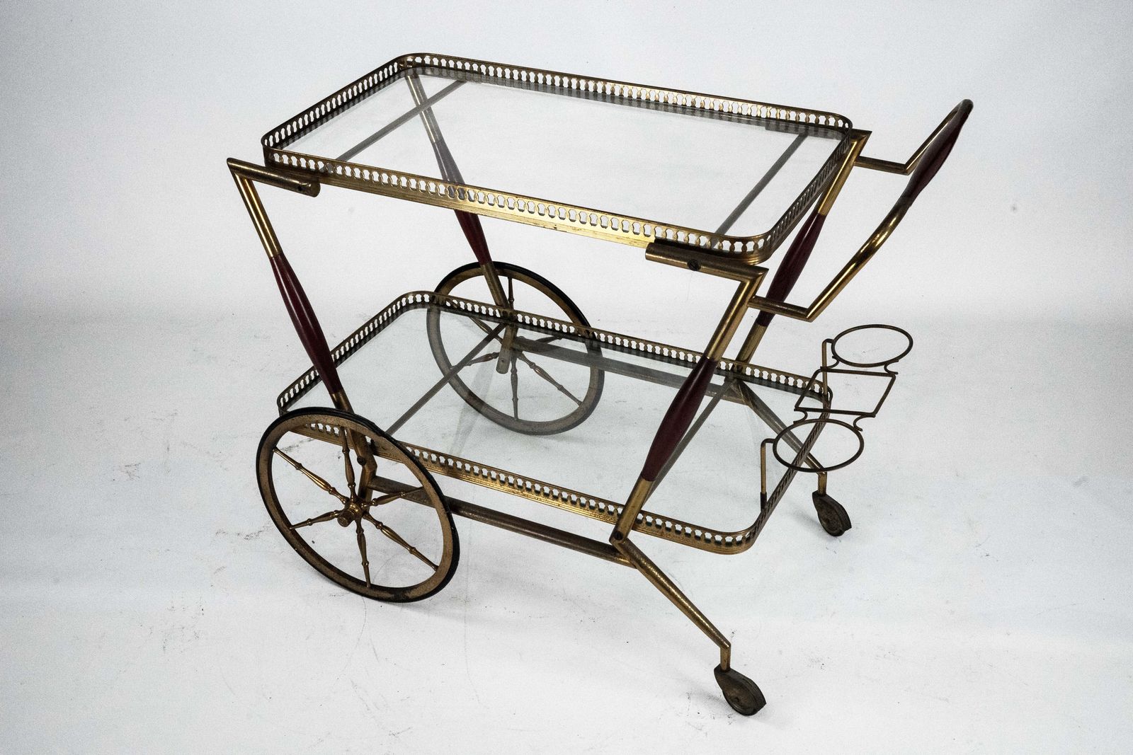 Mid Century Italian Brass And Glass Bar Cart By Cesare Lacca. Italy 1950s photo furniture