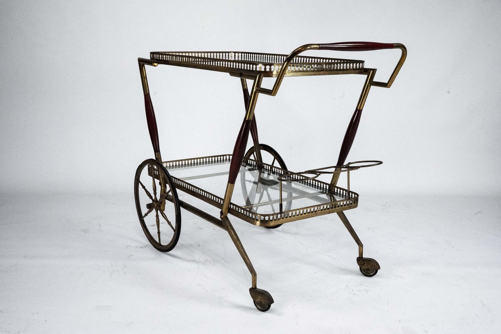 Mid Century Italian Brass And Glass Bar Cart By Cesare Lacca. Italy 1950s photo Furniture