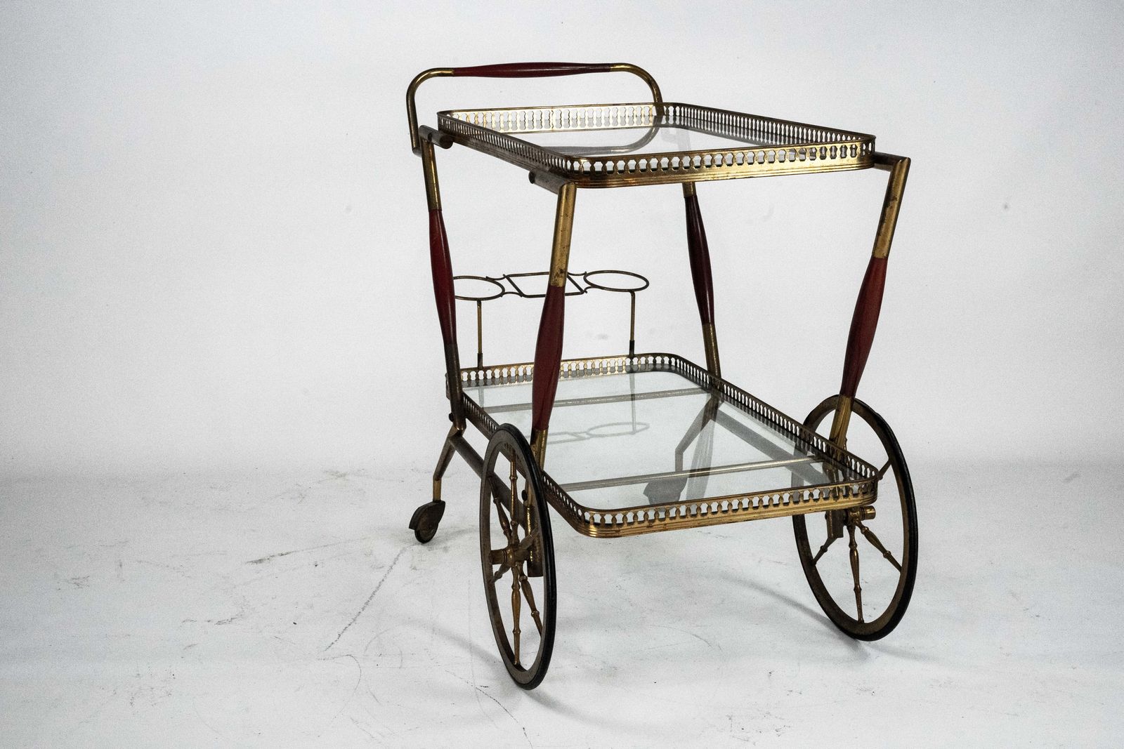 Furniture Mid Century Italian Brass And Glass Bar Cart By Cesare Lacca. Italy 1950s photo