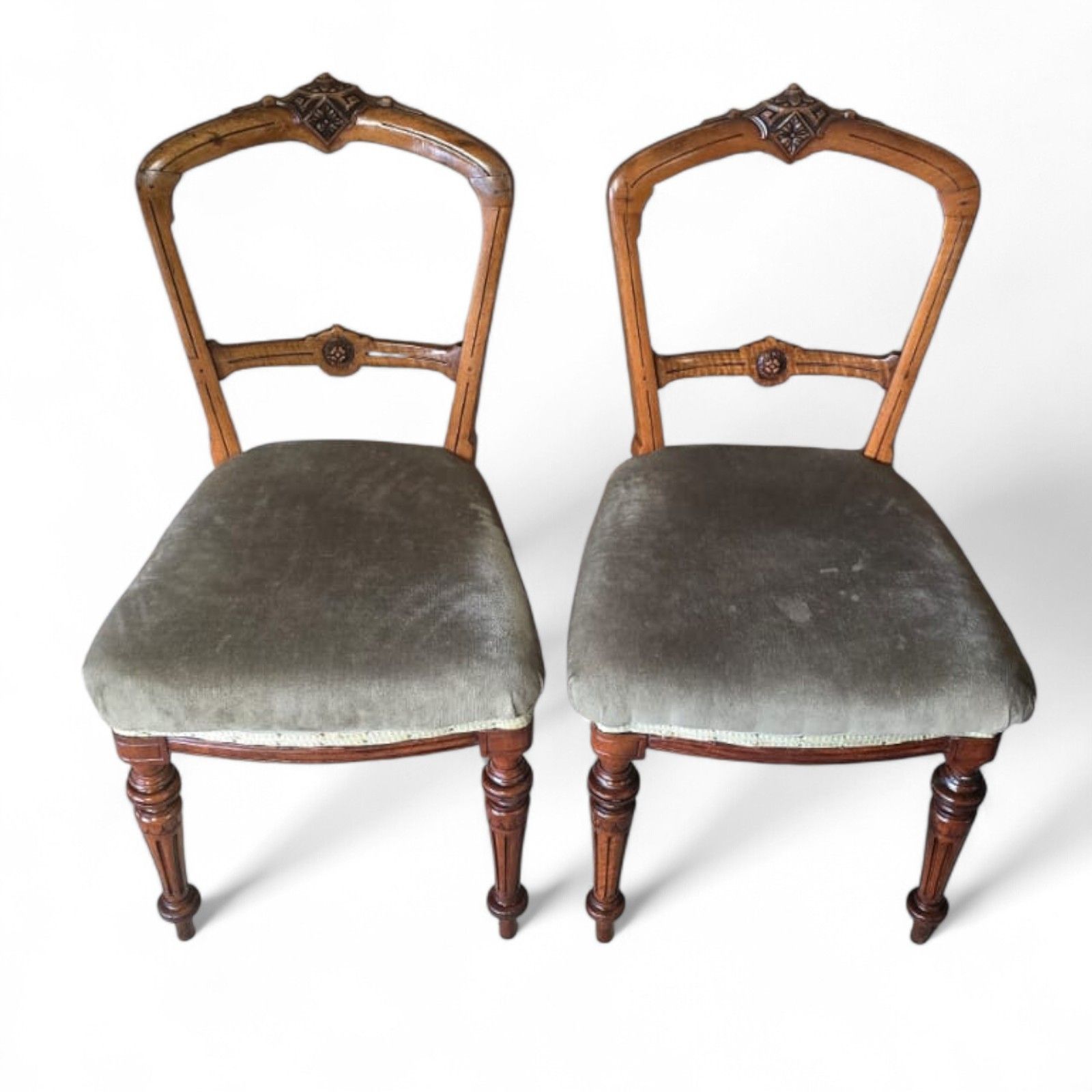 Pair Of Antique Victorian Aesthetic Movement Walnut Dining Chairs C.1880 photo Furniture