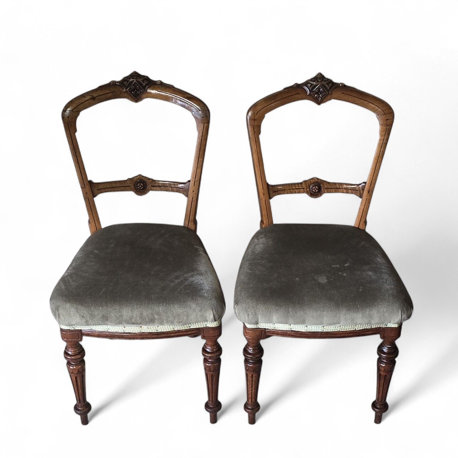 Furniture Pair Of Antique Victorian Aesthetic Movement Walnut Dining Chairs C.1880 photo