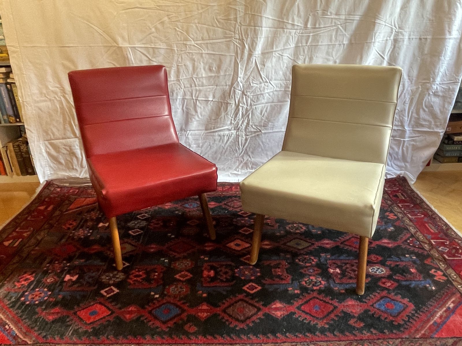 A Pair Of Mid Century Scandinavian Danish Style Teak And Vinyl Lounge Chairs photo Furniture