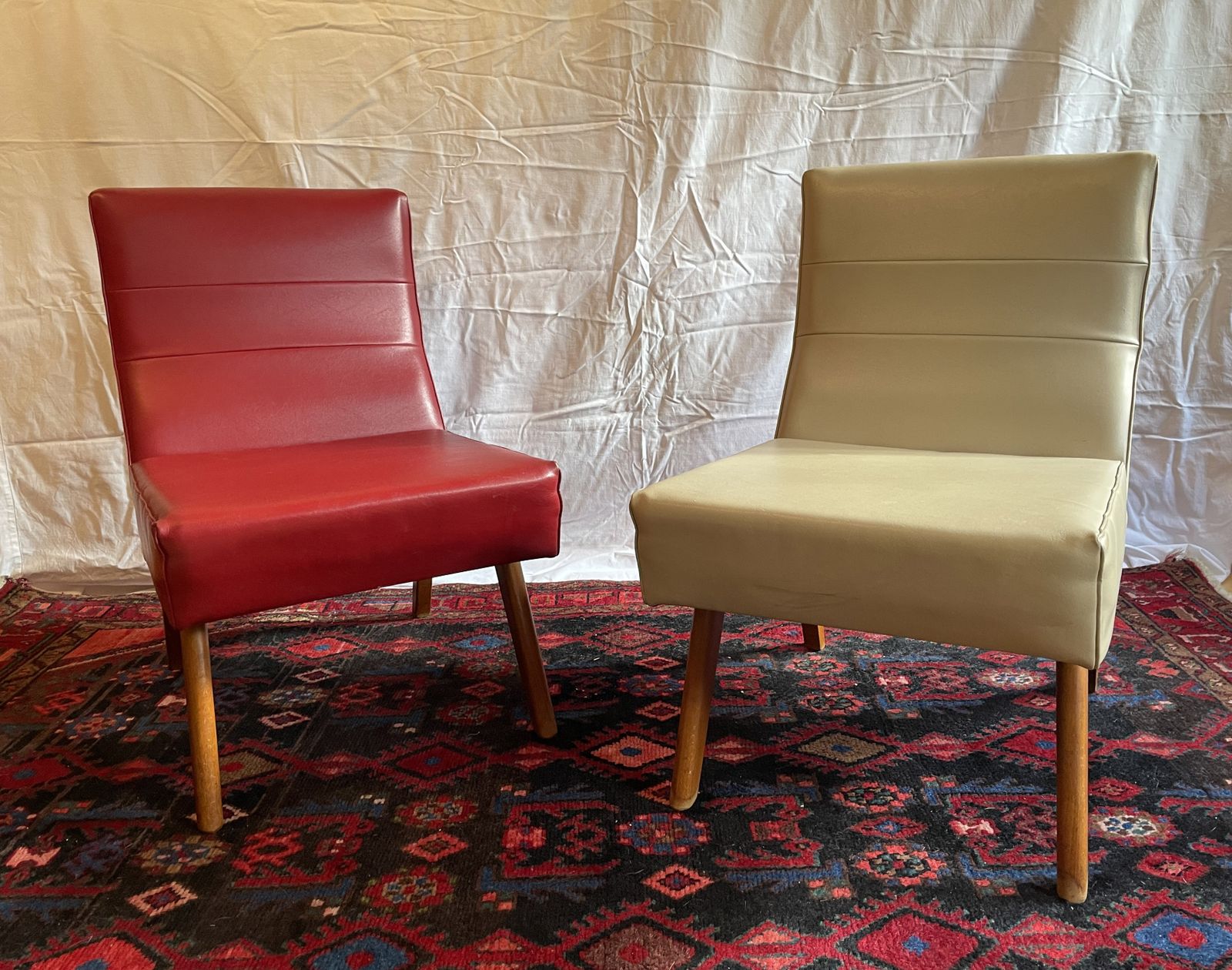 A Pair Of Mid Century Scandinavian Danish Style Teak And Vinyl Lounge Chairs photo 399.0