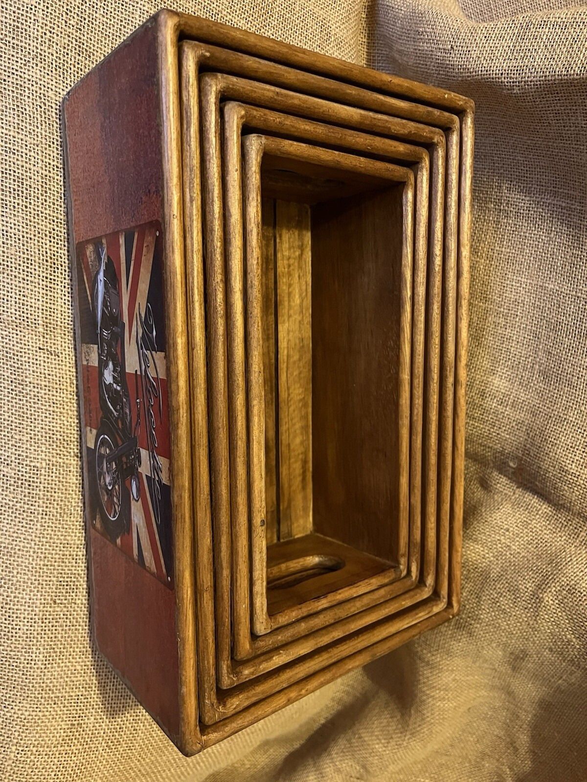 photo vintage Set Of Five Motorcycle Storage Box Crate Made From Reclaimed Timber Sizes Vary