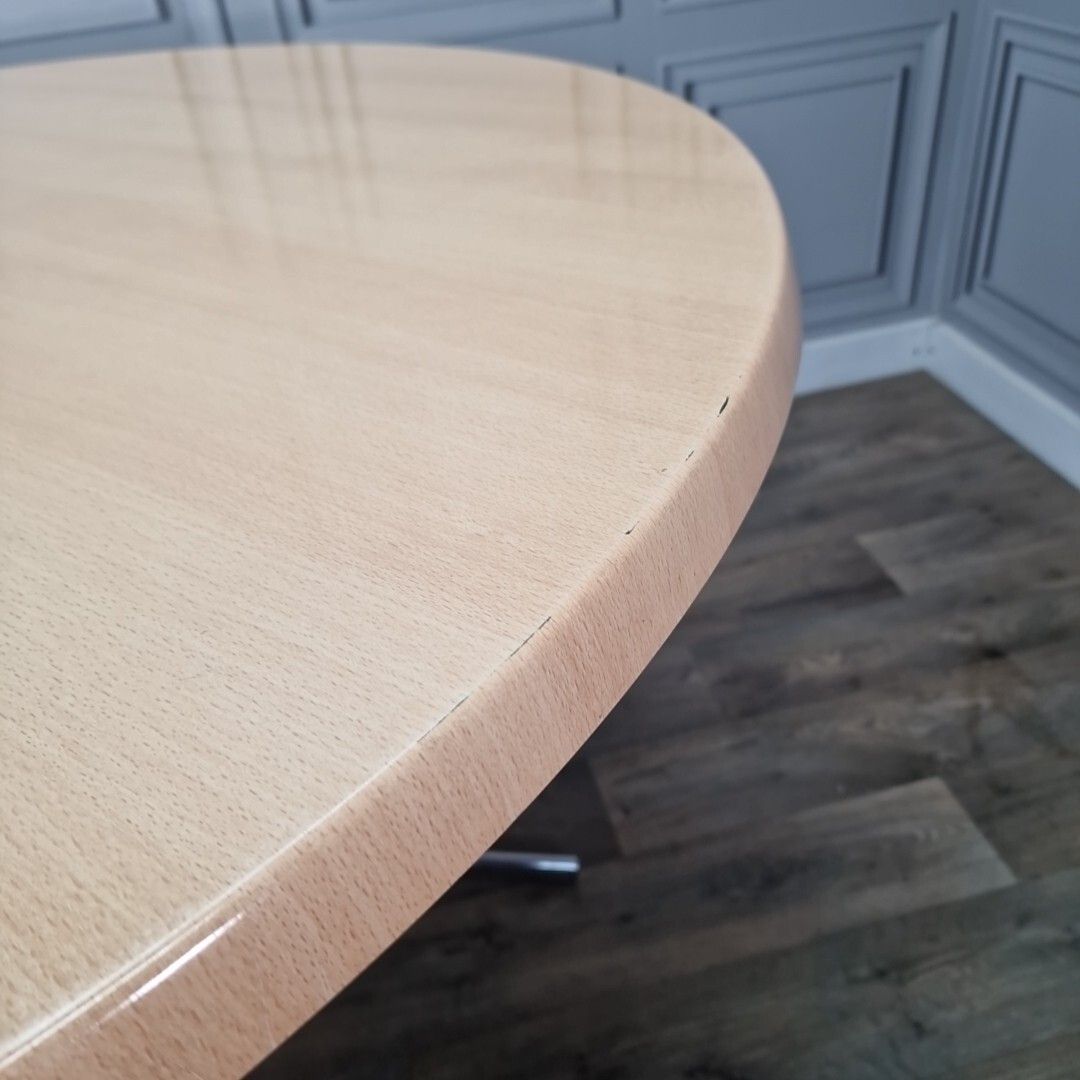 photo for sale Retro Chrome Dining Table Modernist Round Frovi Wood Top Mid Century Modern