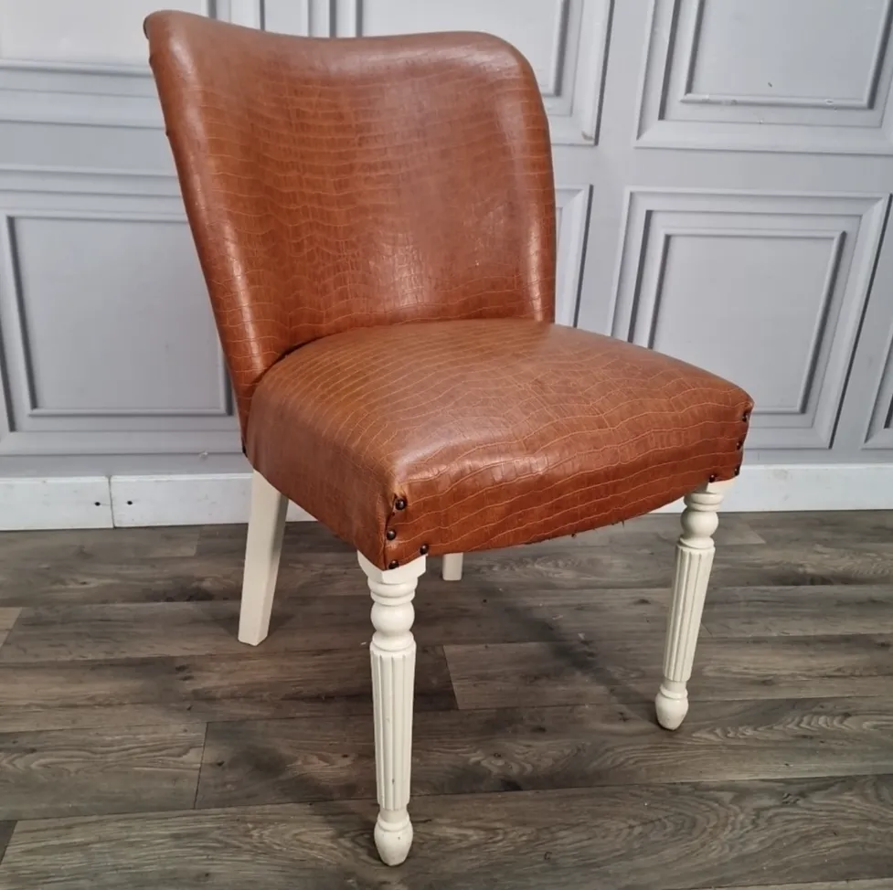Retro Vintage Side Chair Faux Leather Upholstered – Croc Effect Vinyl Tan Seat