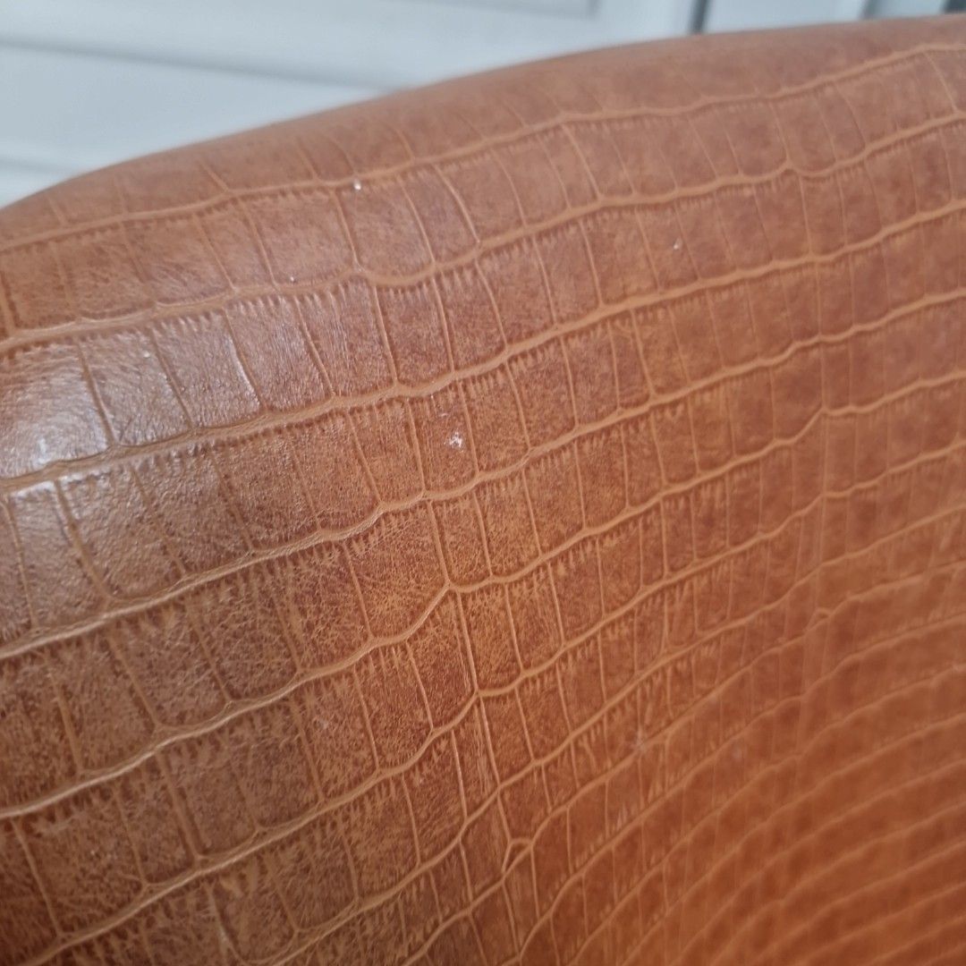 Retro Vintage Side Chair Faux Leather Upholstered – Croc Effect Vinyl Tan Seat photo vinterior