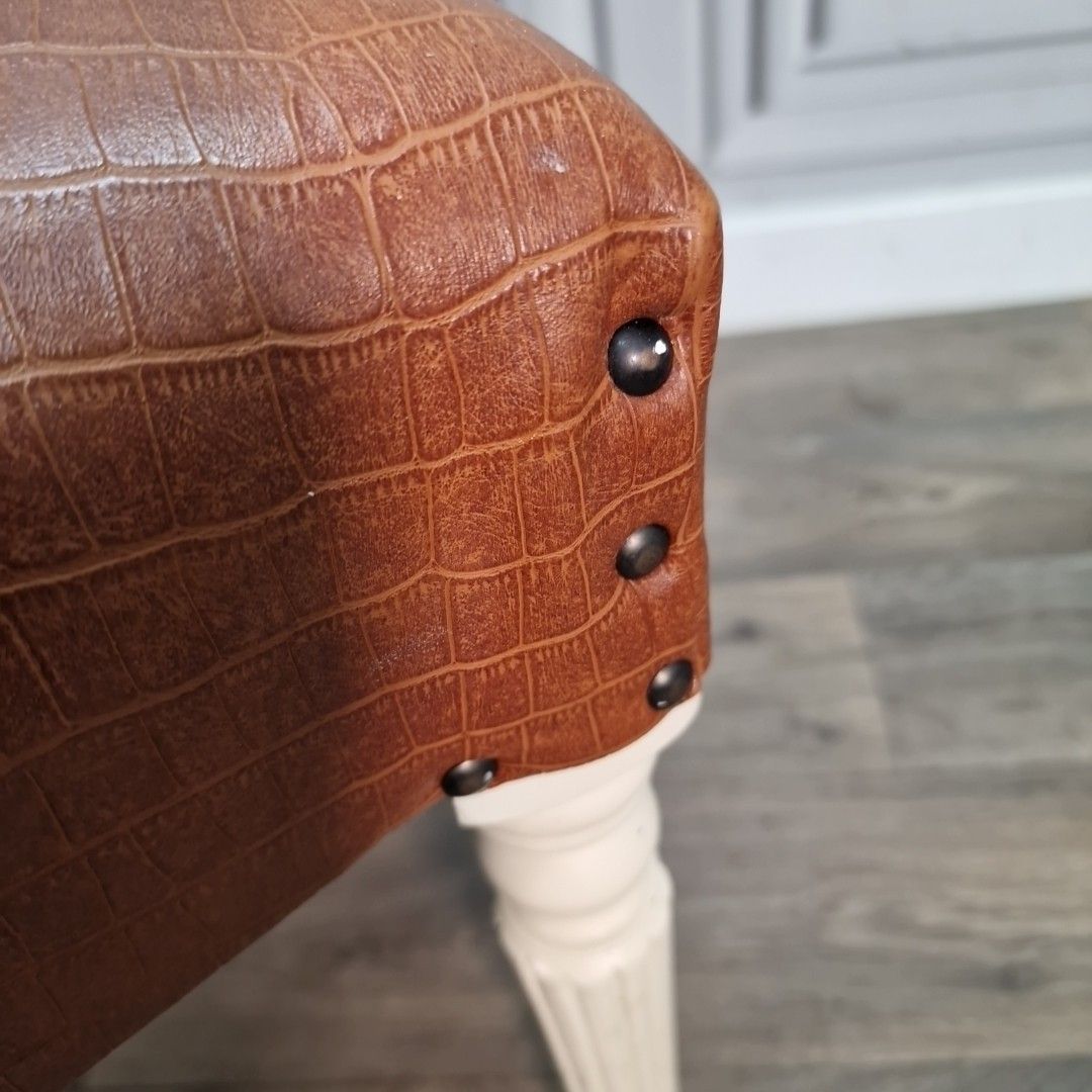 Retro Vintage Side Chair Faux Leather Upholstered – Croc Effect Vinyl Tan Seat photo vintage