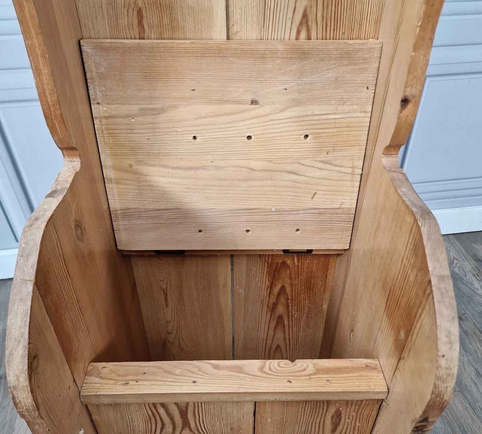 190.0 Vintage Shoe Seat Chair Pew Settle Under Storage Hall Country Solid Pine photo