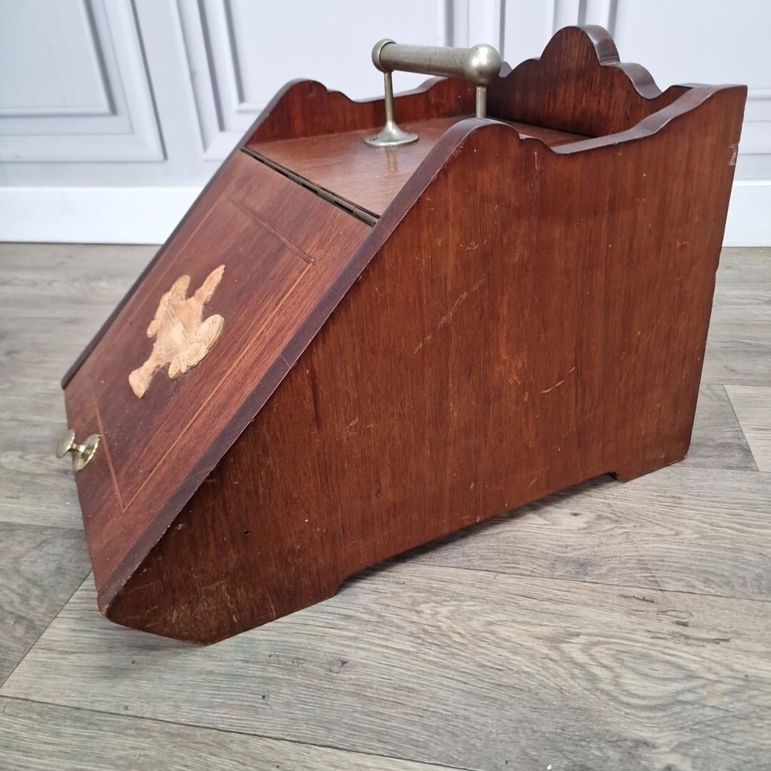 Antique Edwardian Coal Scuttle Cabinet Wooden Fireside Storage Box Wood photo vintage