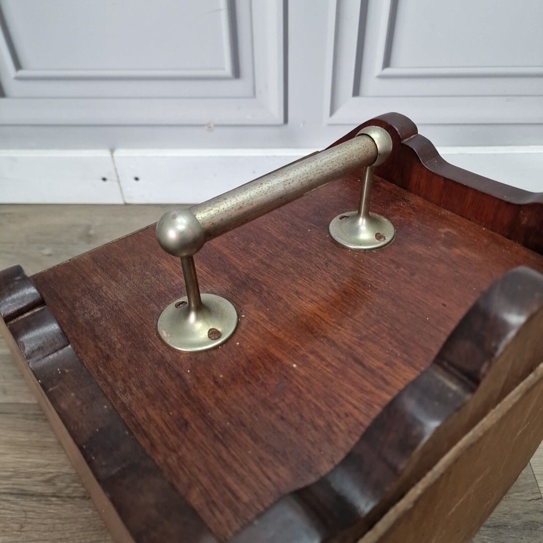 photo for sale Antique Edwardian Coal Scuttle Cabinet Wooden Fireside Storage Box Wood